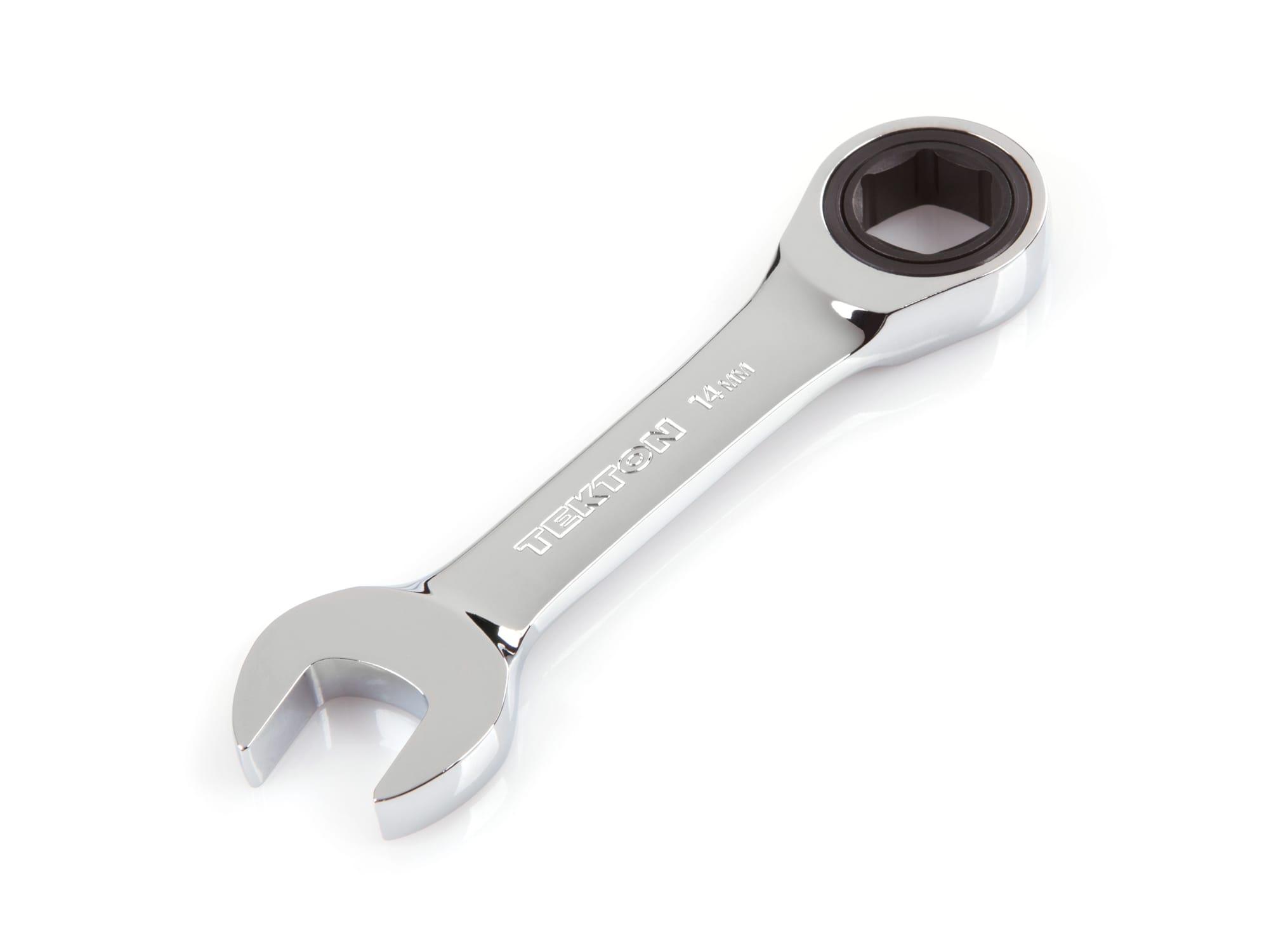 Front-right angle view of Tekton ratcheting combination wrench. Item #WRN50114