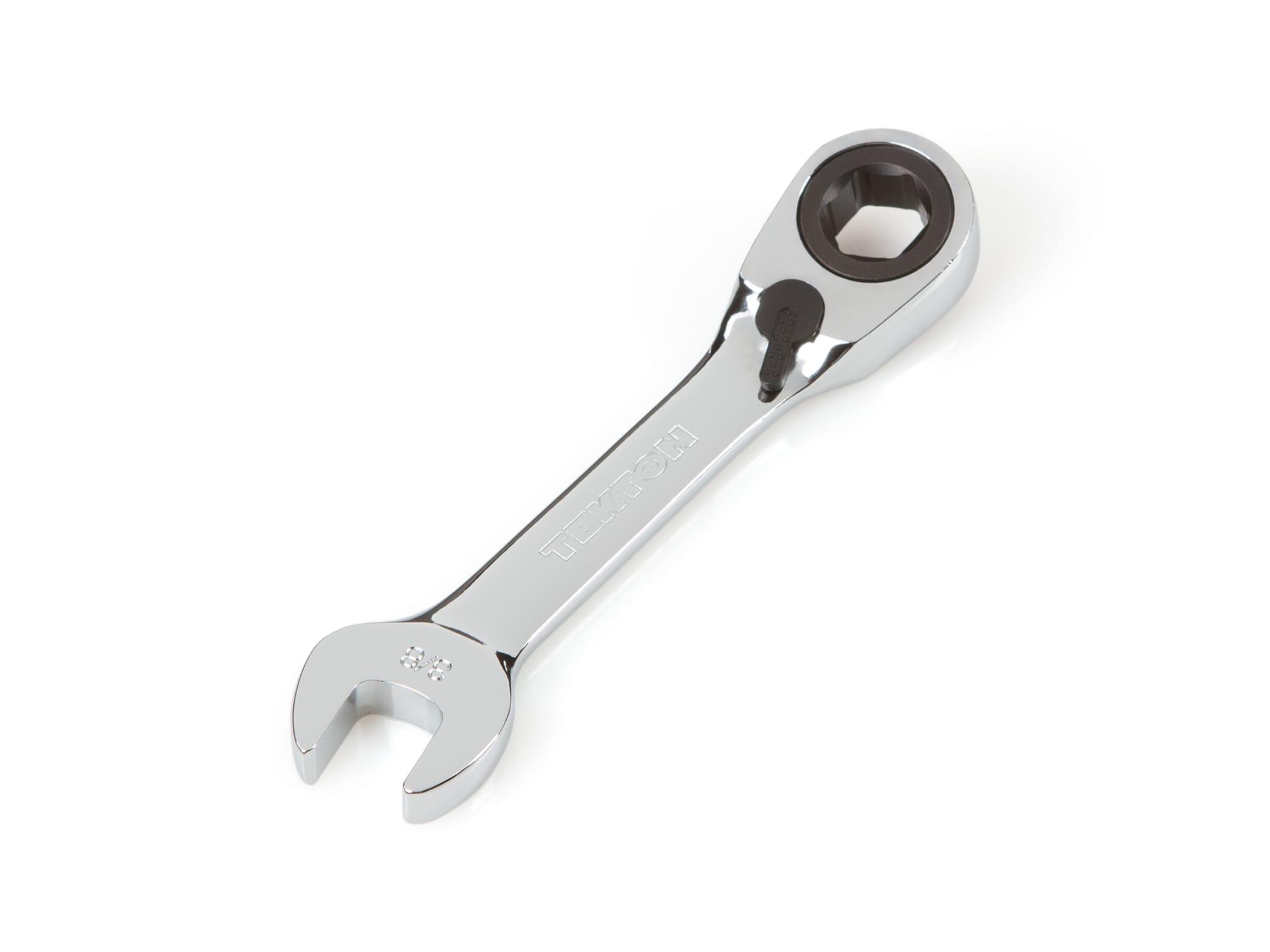 Front-right angle view of Tekton ratcheting combination wrench. Item #WRN51008