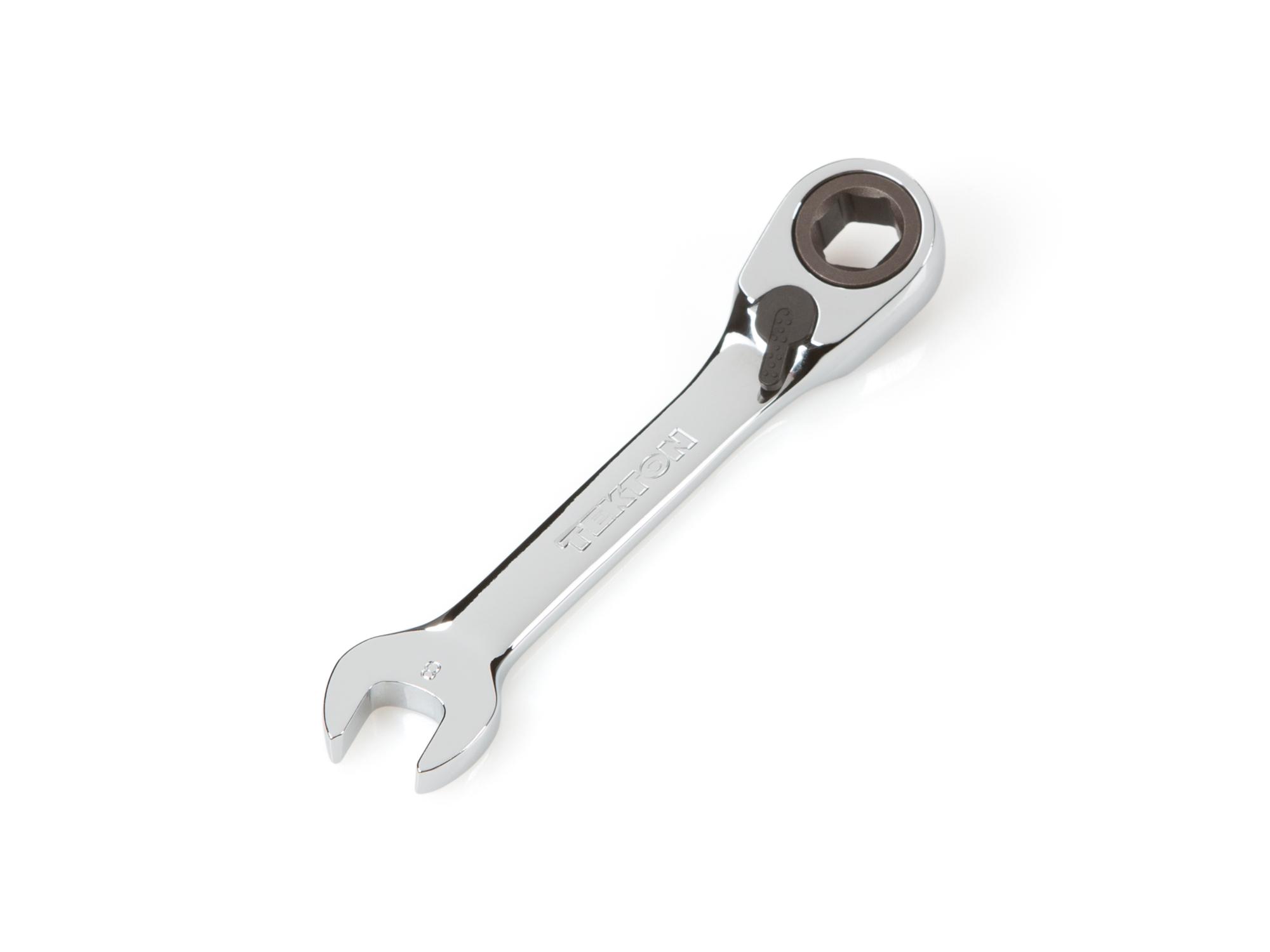 Front-right angle view of Tekton ratcheting combination wrench. Item #WRN51108