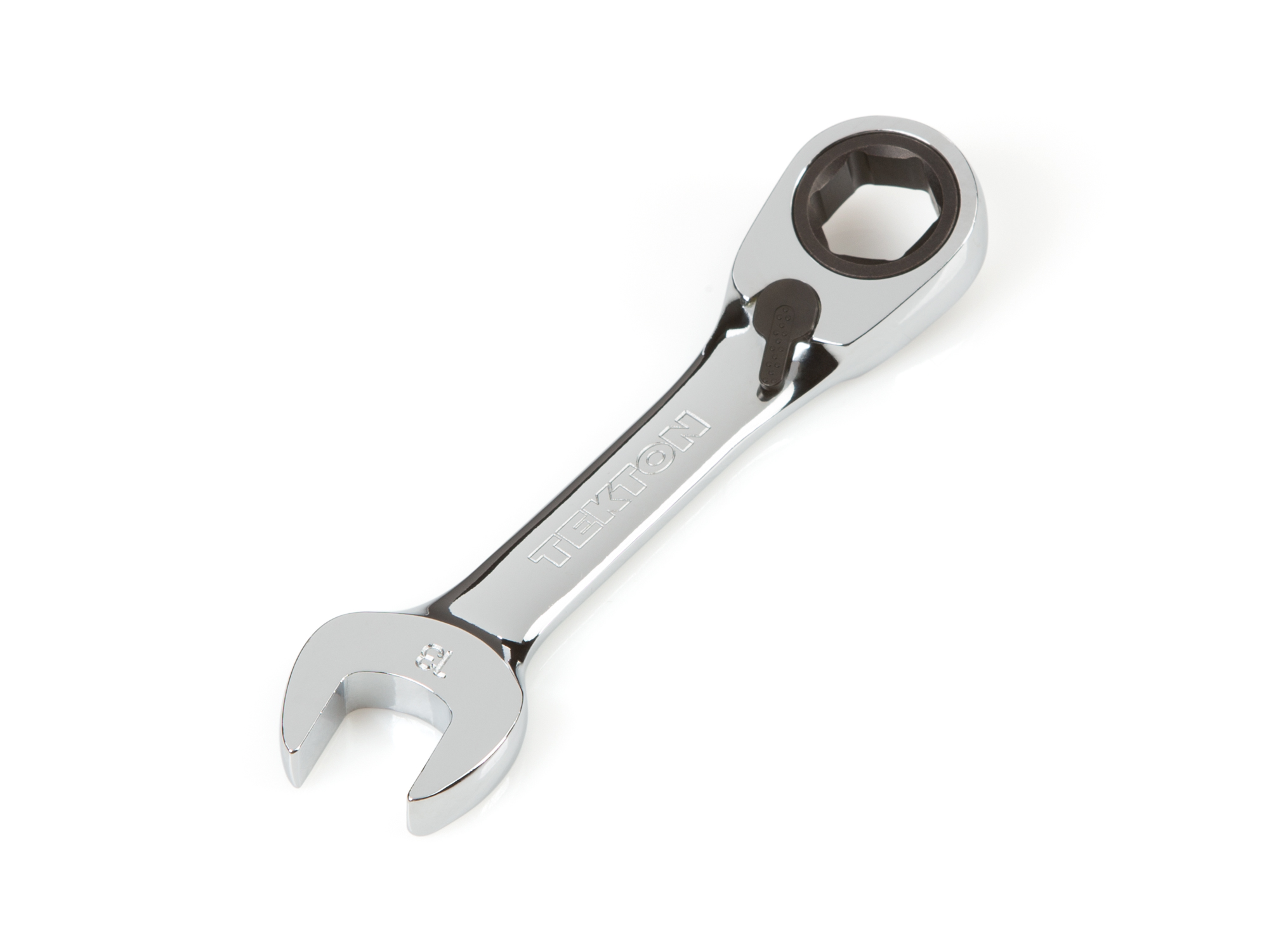 Front-right angle view of Tekton 13 millimeter ratcheting combination wrench set. Item #WRN51113