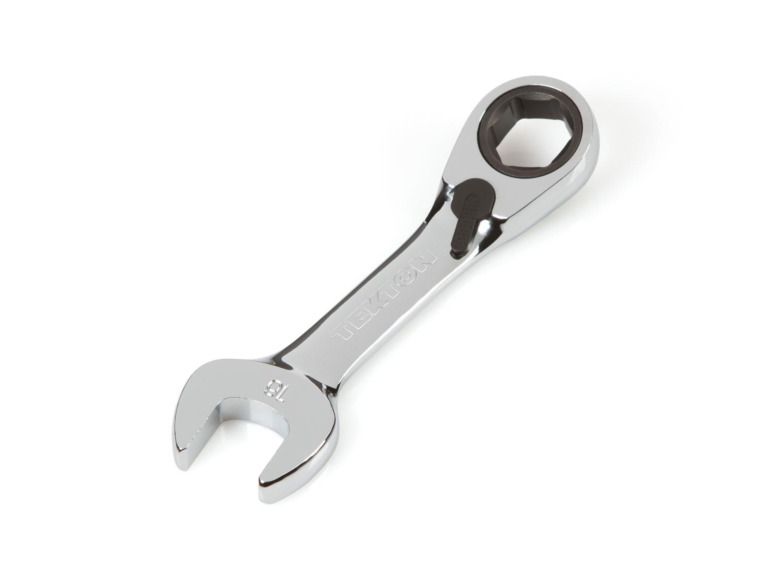 Front-right angle view of Tekton  ratcheting combination wrench set. Item #WRN51116
