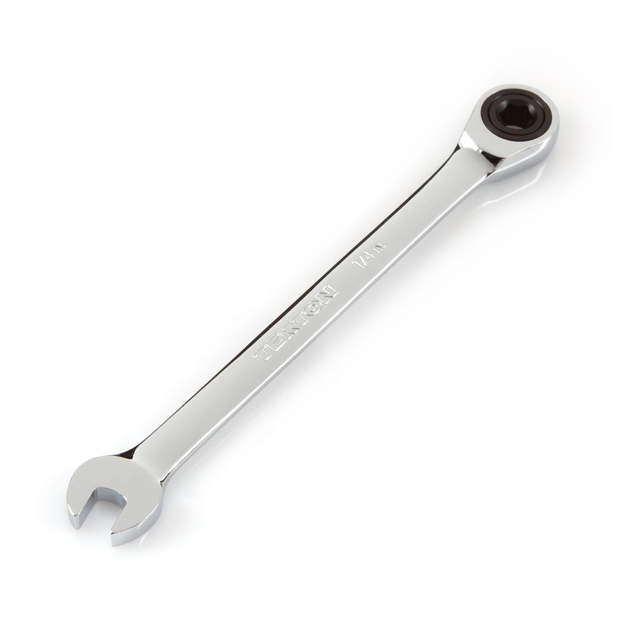Front-right angle view of Tekton ratcheting combination wrench. Item #WRN53004