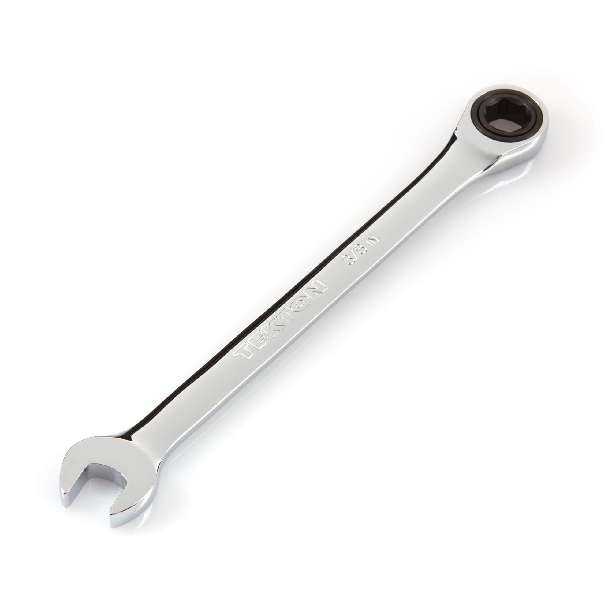 Front-right angle view of Tekton ratcheting combination wrench. Item #WRN53008