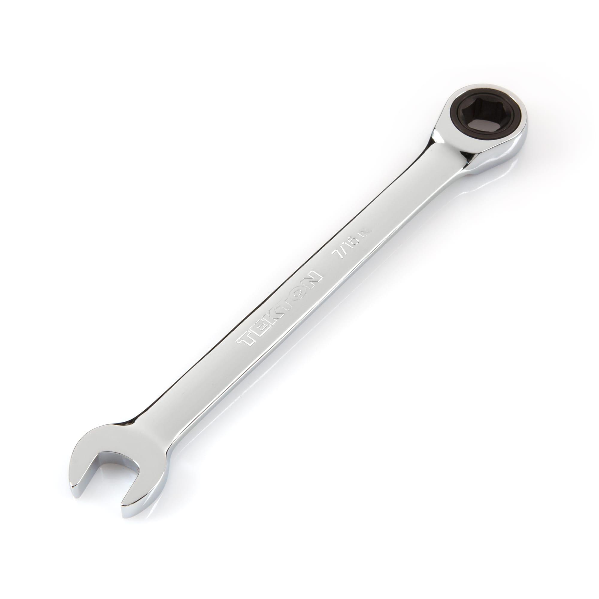 Front-right angle view of Tekton ratcheting combination wrench. Item #WRN53009