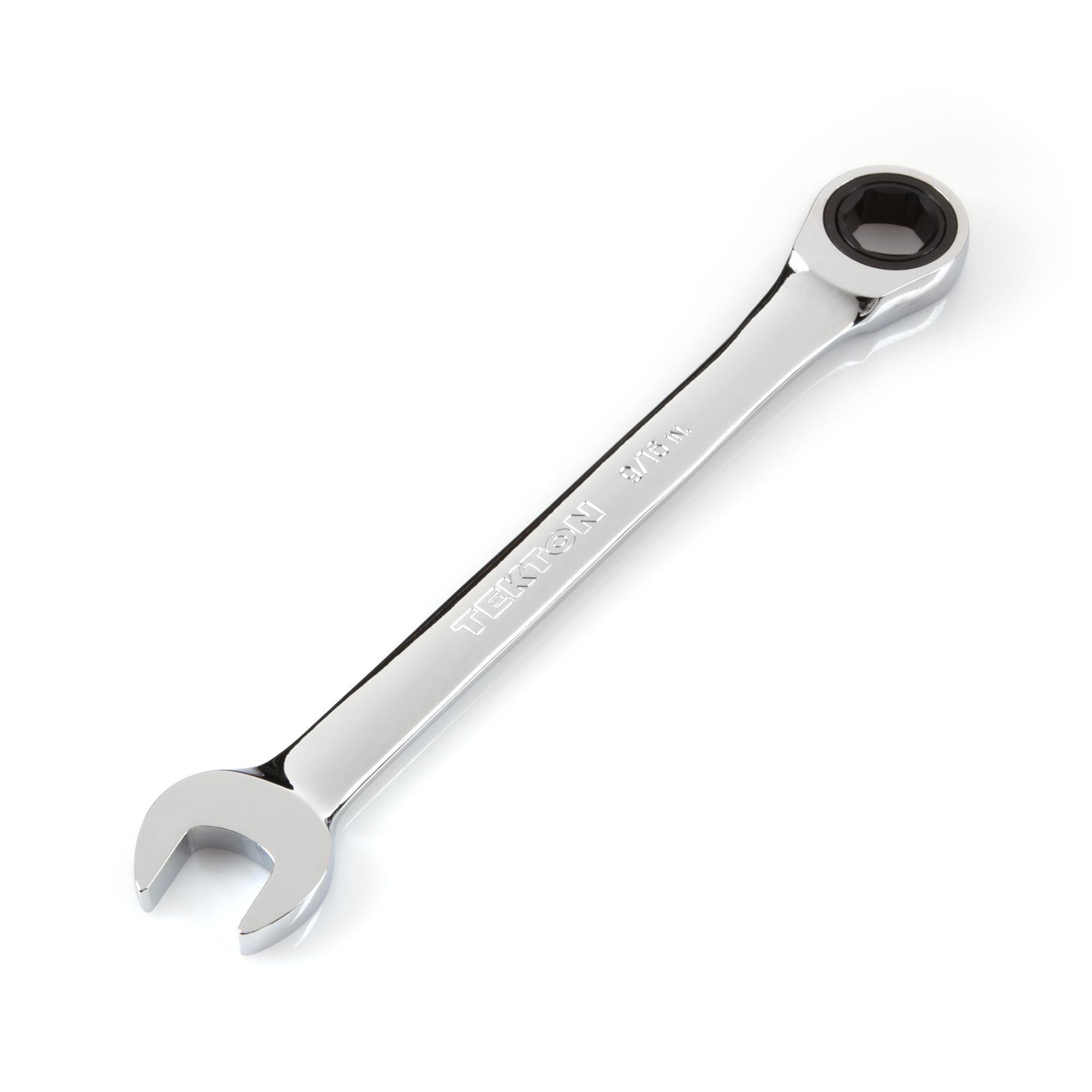 Front-right angle view of Tekton ratcheting combination wrench. Item #WRN53011