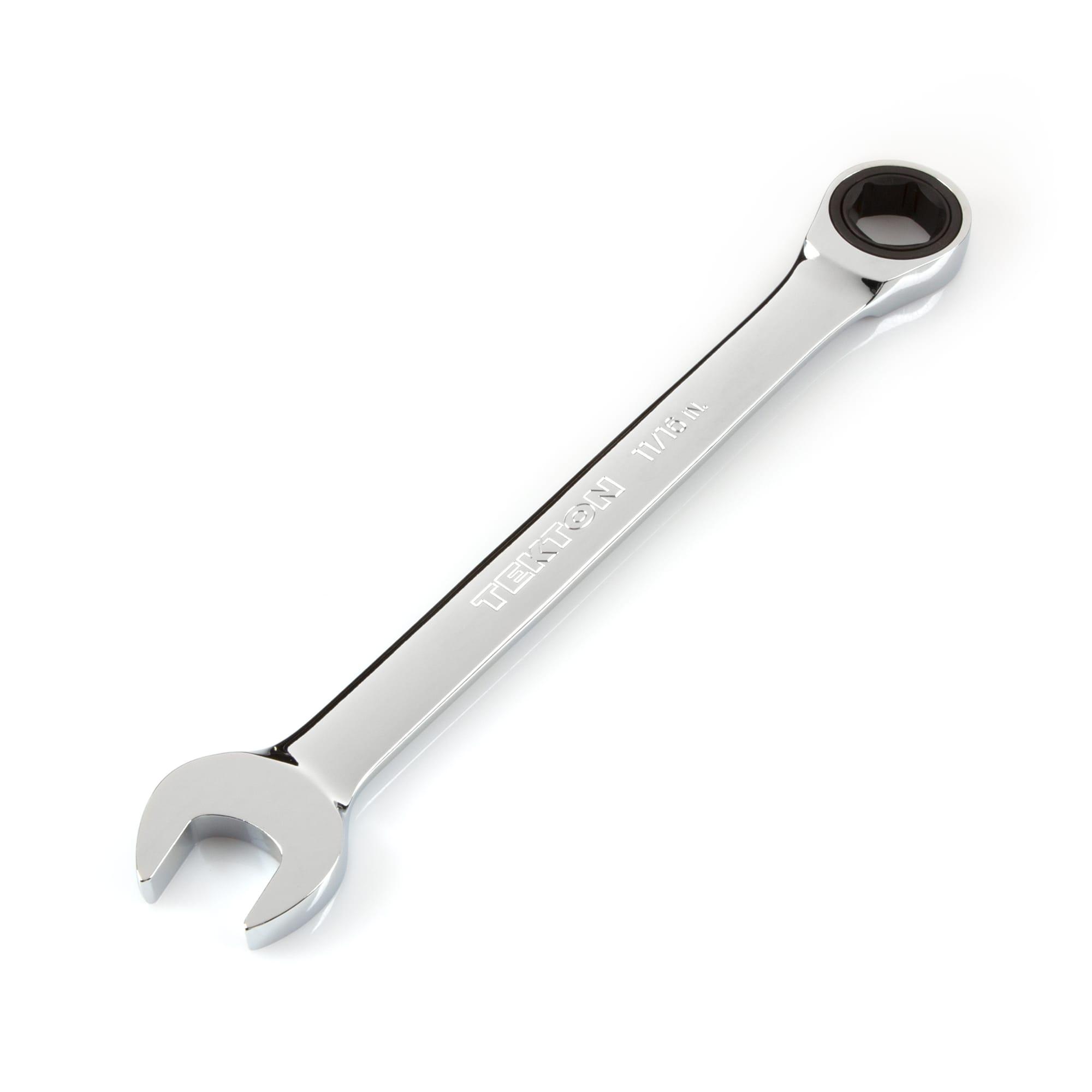 Front-right angle view of Tekton ratcheting combination wrench. Item #WRN53013