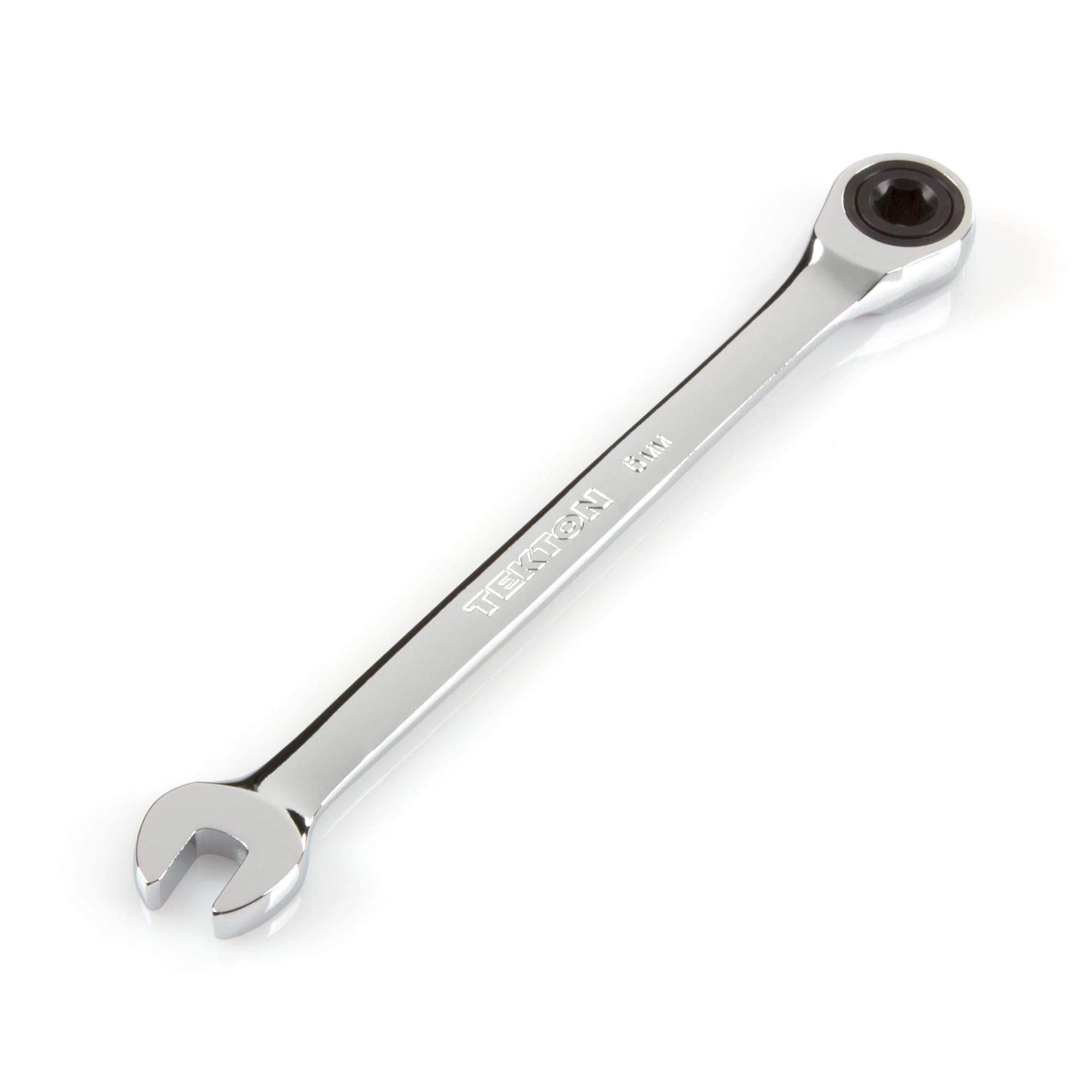 Front-right angle view of Tekton ratcheting combination wrench. Item #WRN53106