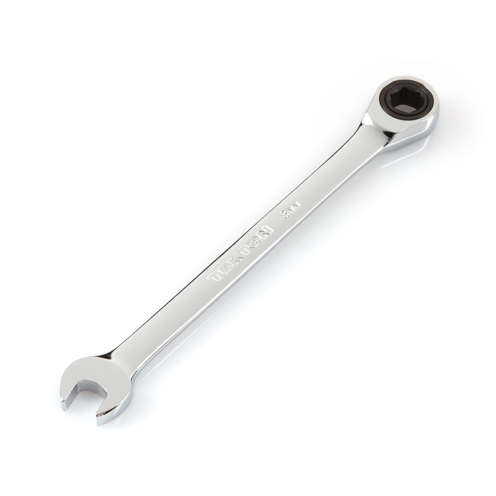 Front-right angle view of Tekton ratcheting combination wrench. Item #WRN53108