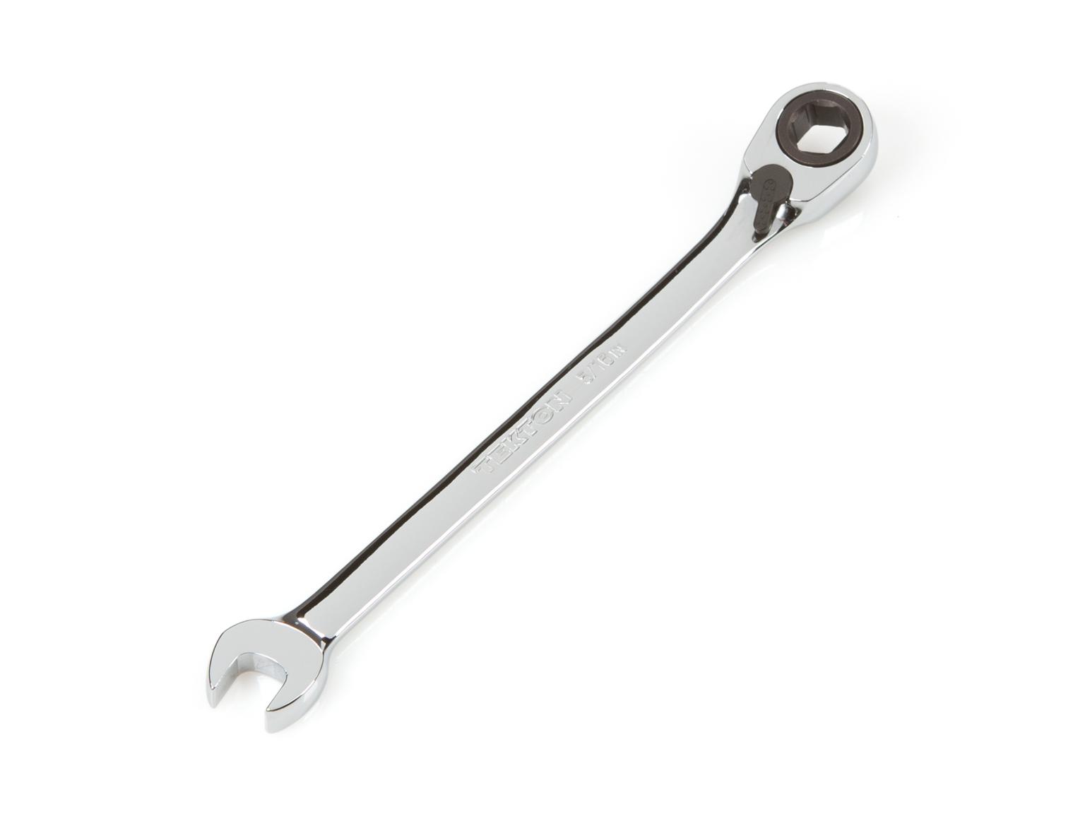 Front-right angle view of Tekton  ratcheting combination wrench set. Item #WRN56006