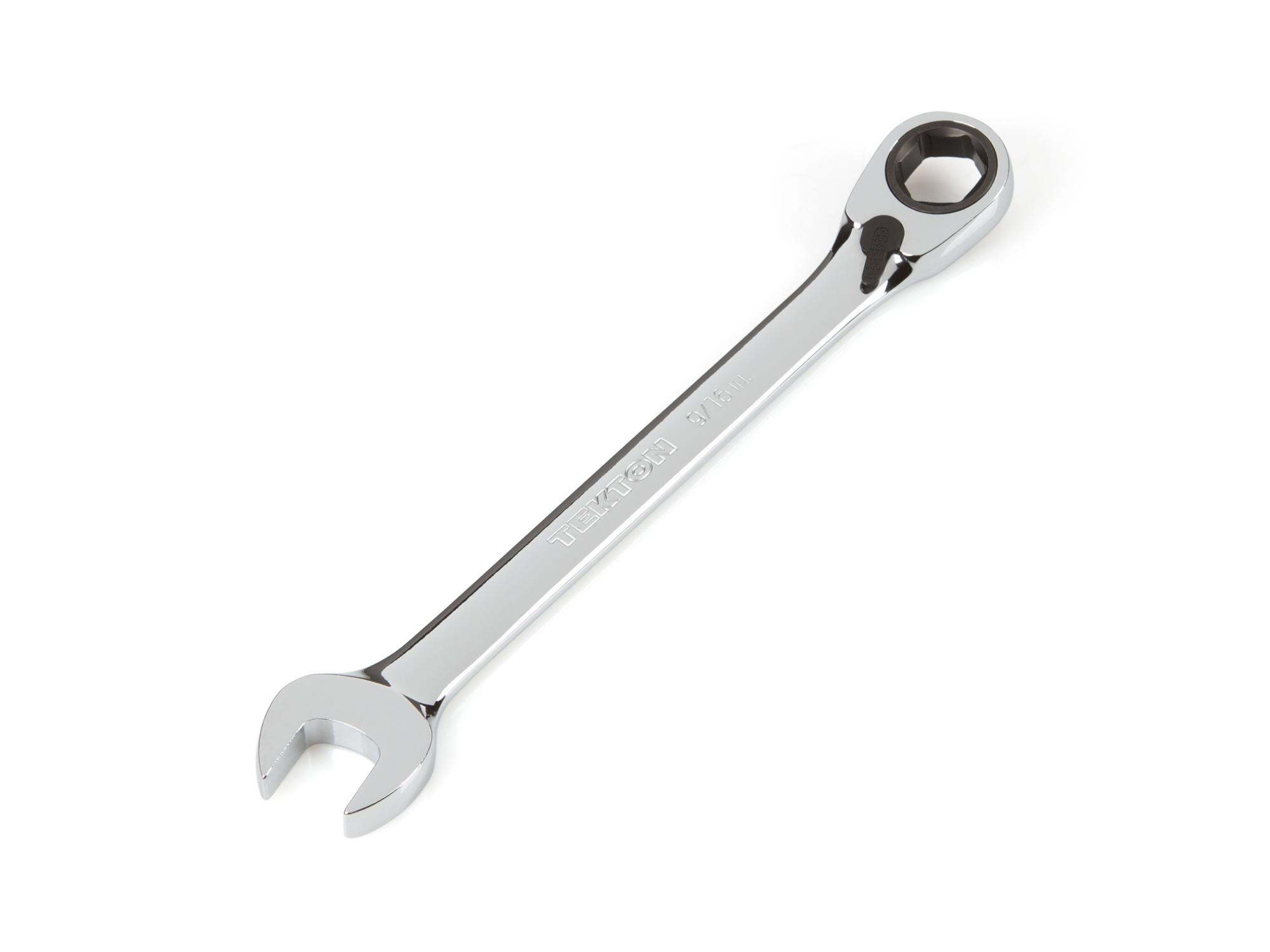 Front-right angle view of Tekton ratcheting combination wrench. Item #WRN56011