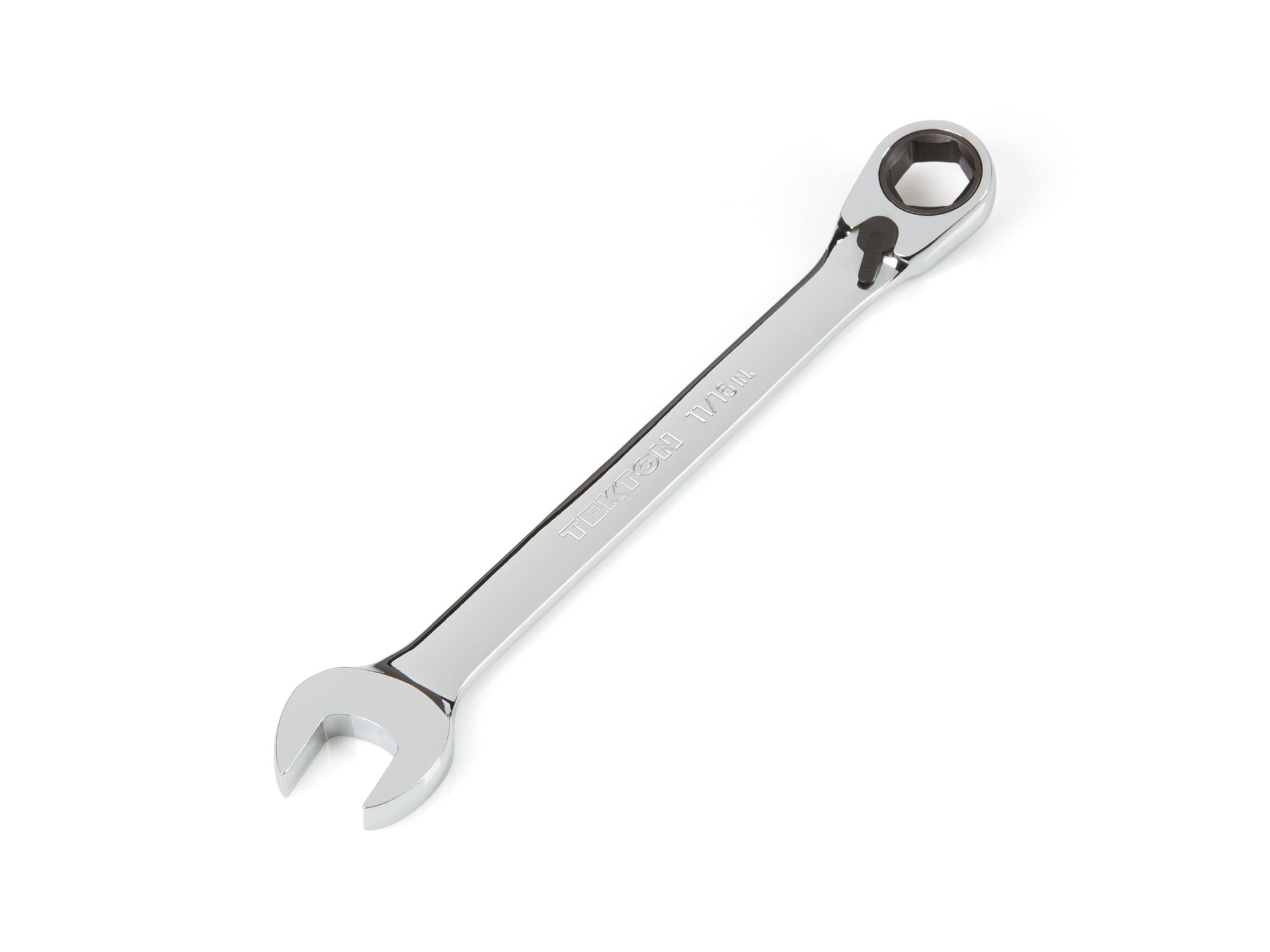Front-right angle view of Tekton ratcheting combination wrench. Item #WRN56013