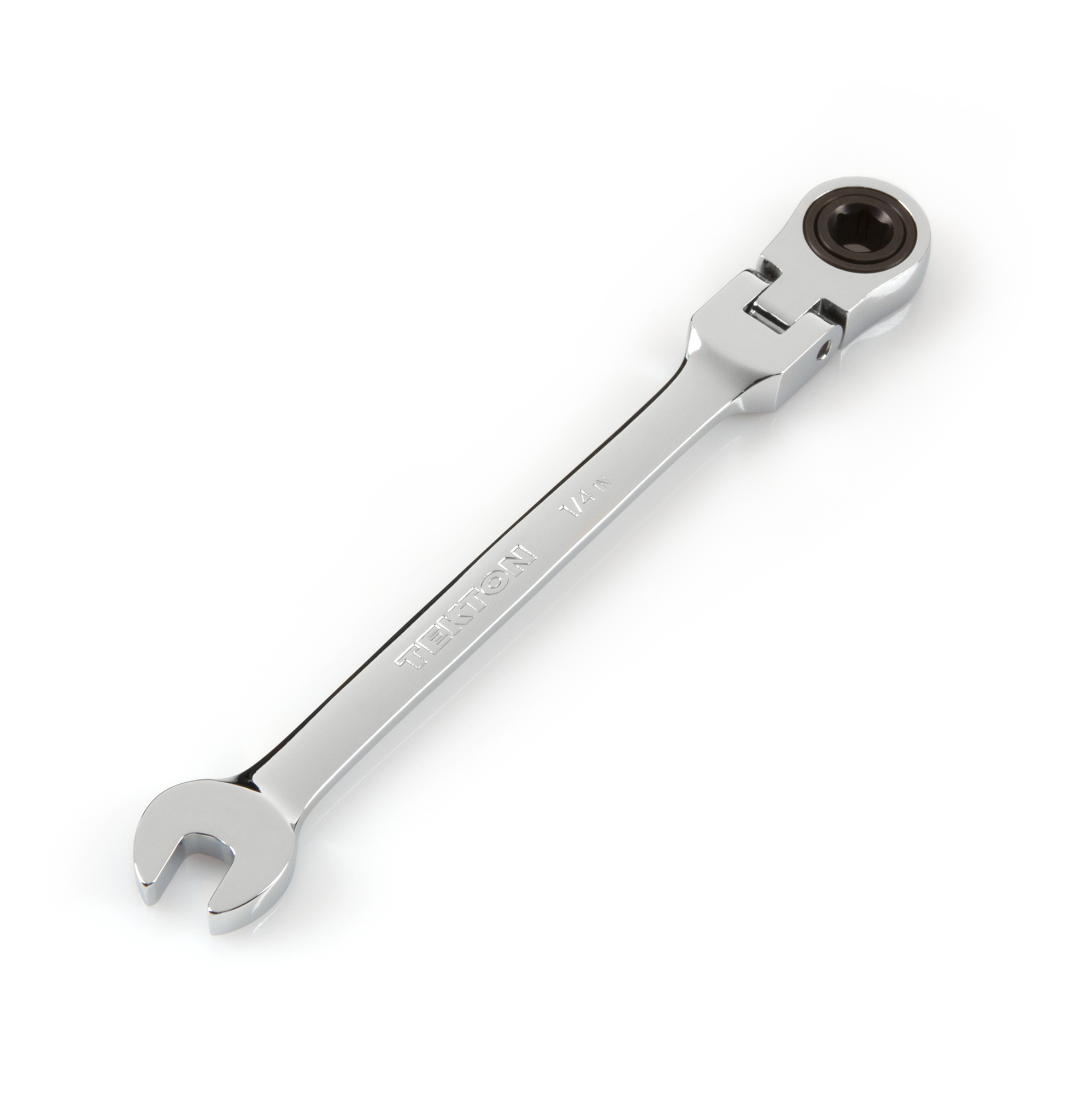 Front-right angle view of Tekton 1/4 inch ratcheting combination wrench set. Item #WRN57004