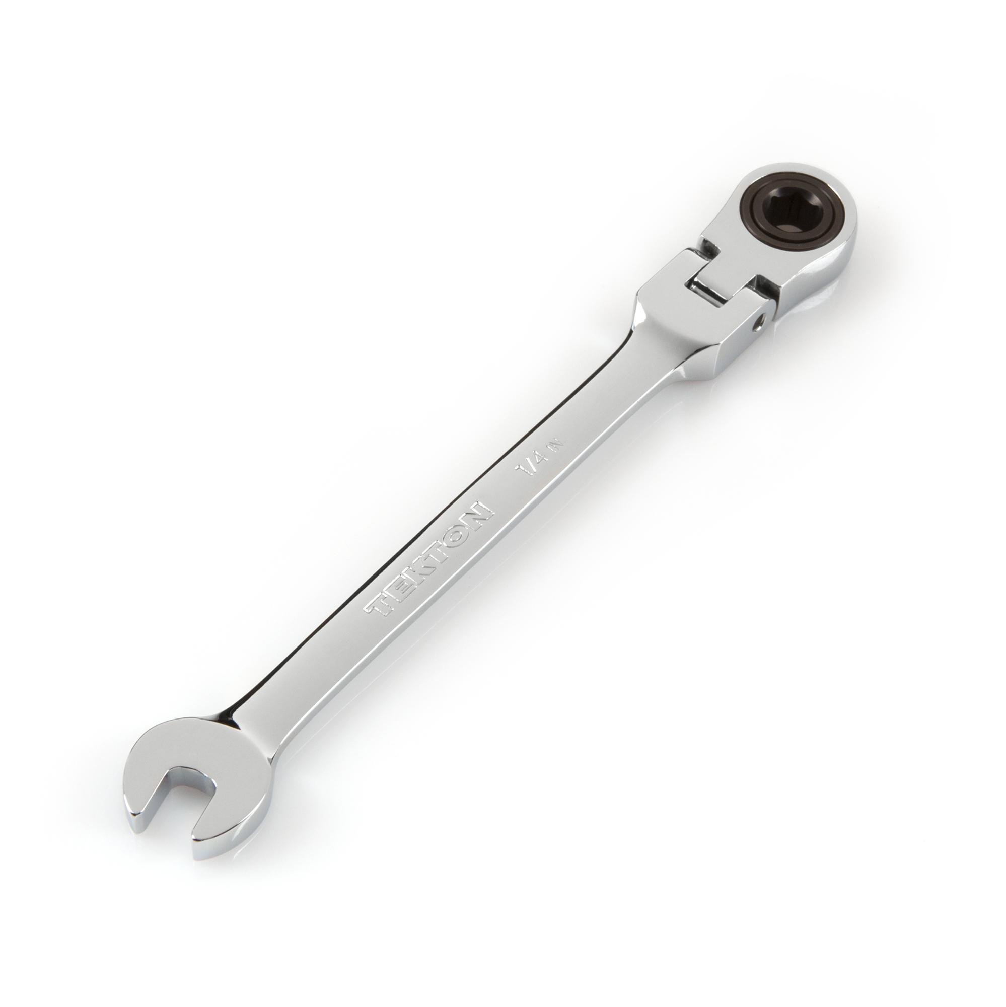 Front-right angle view of Tekton 1/4 inch ratcheting combination wrench set. Item #WRN57004