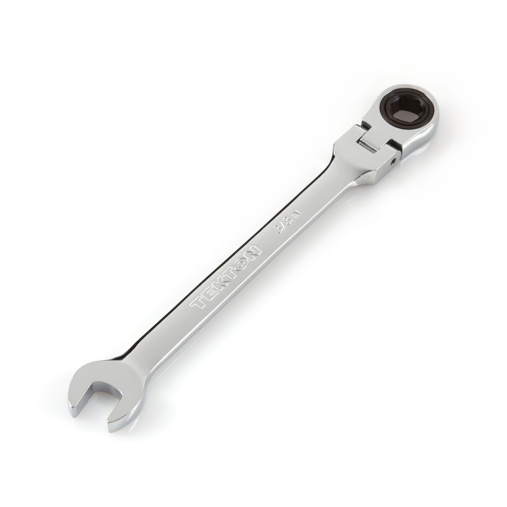 Front-right angle view of Tekton ratcheting combination wrench. Item #WRN57008