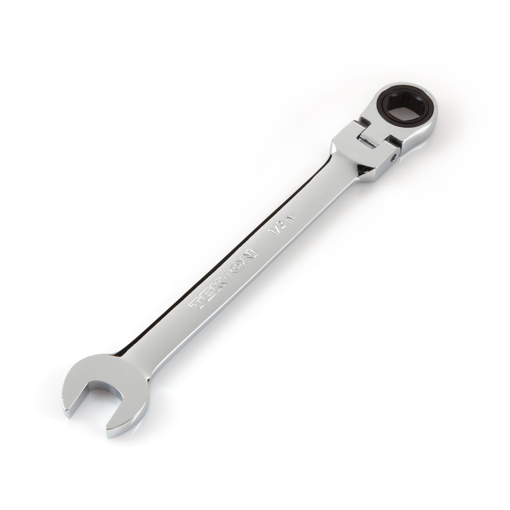 Front-right angle view of Tekton ratcheting combination wrench. Item #WRN57010
