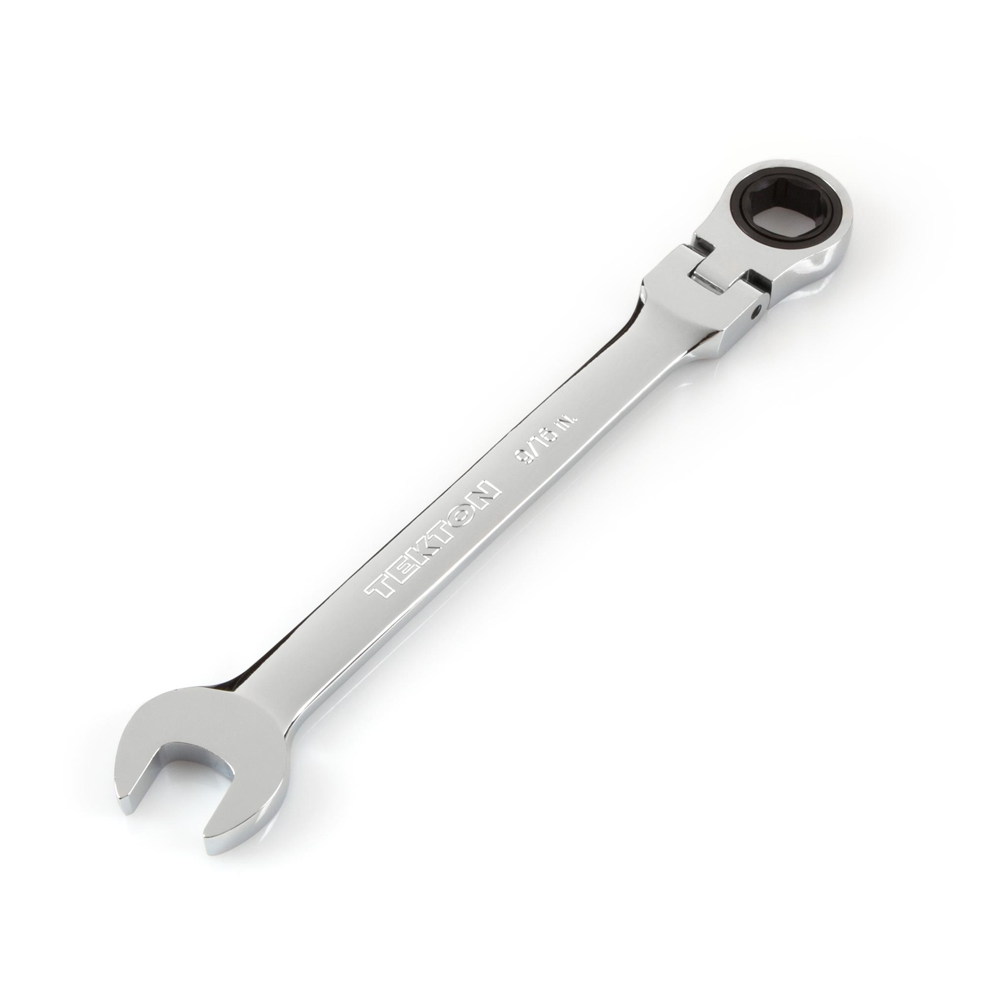 Front-right angle view of Tekton ratcheting combination wrench. Item #WRN57011