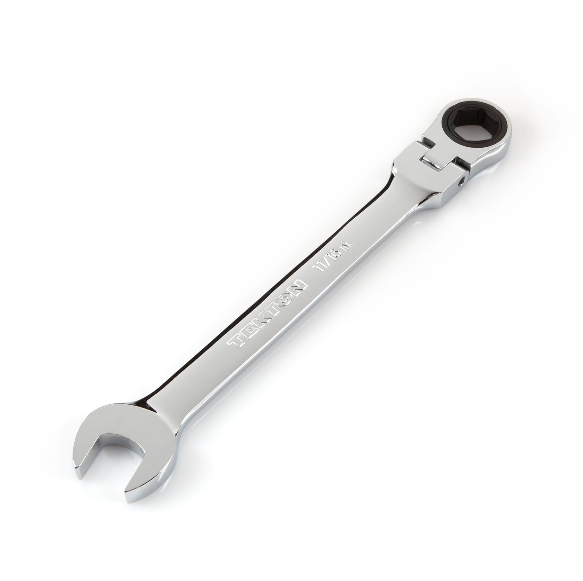 Front-right angle view of Tekton ratcheting combination wrench. Item #WRN57013
