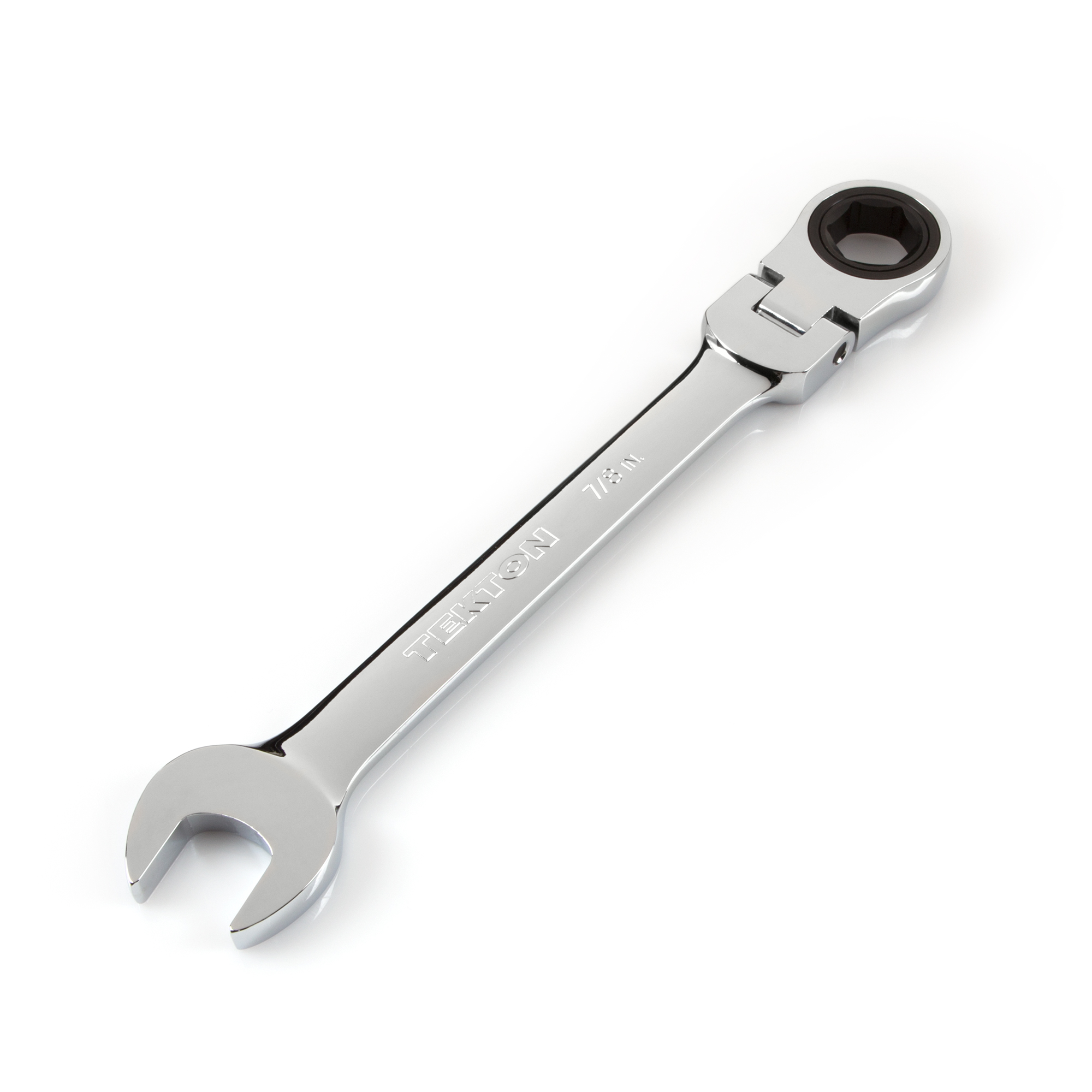 Front-right angle view of Tekton 7/8 inch ratcheting combination wrench set. Item #WRN57016