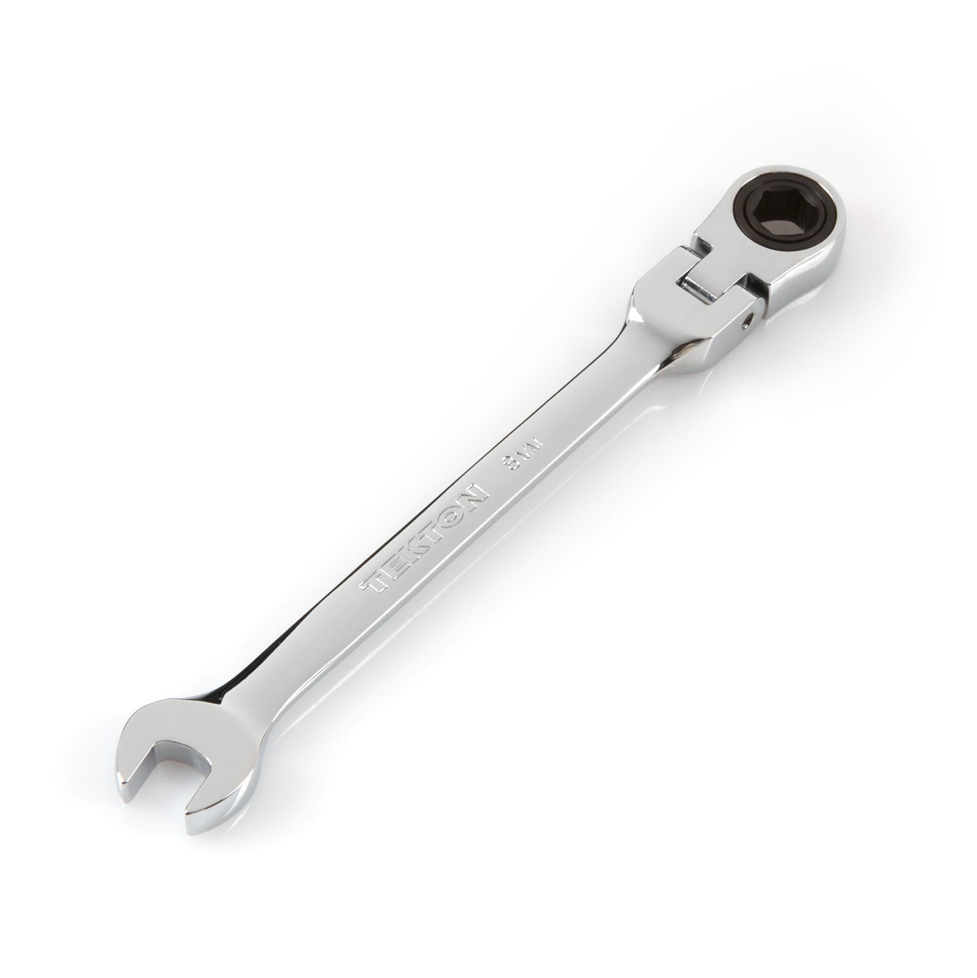 Front-right angle view of Tekton ratcheting combination wrench. Item #WRN57108