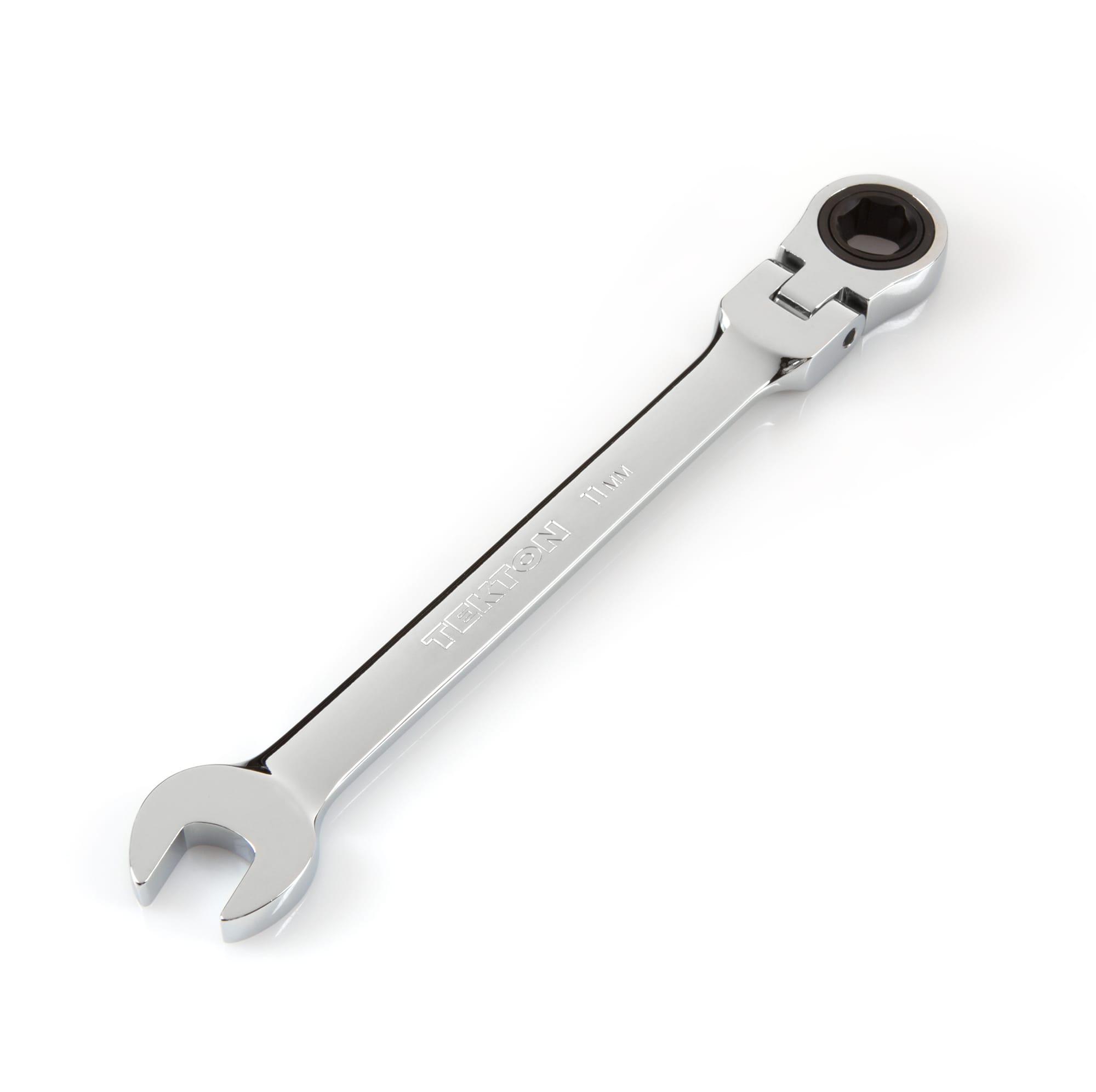 Front-right angle view of Tekton ratcheting combination wrench. Item #WRN57111