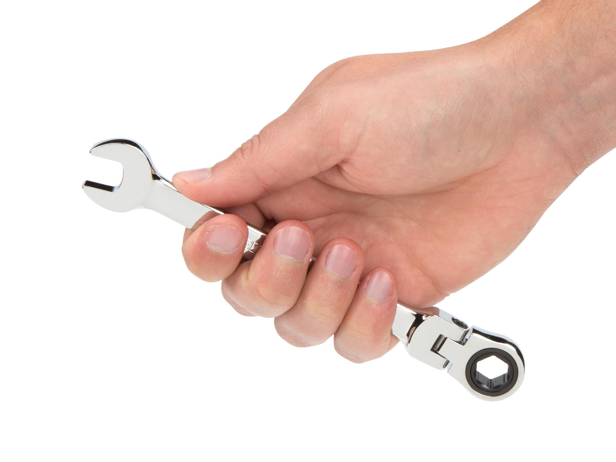 Front view of Tekton ratcheting combination wrench. Item #WRN57111