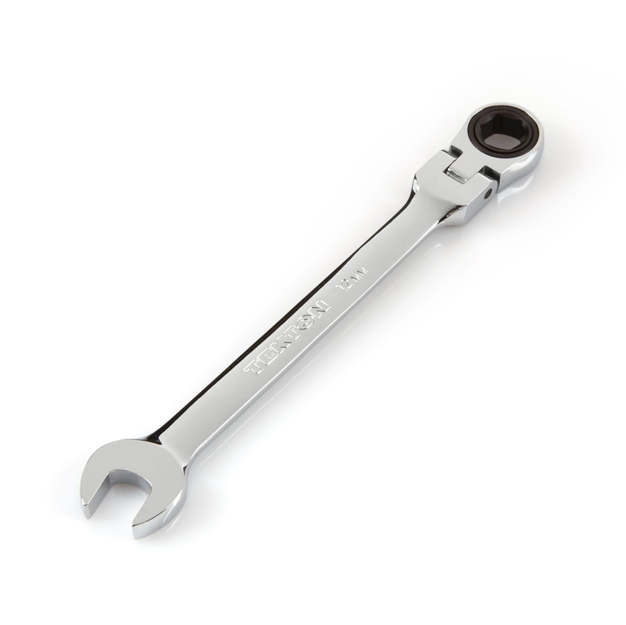 Front-right angle view of Tekton ratcheting combination wrench. Item #WRN57112