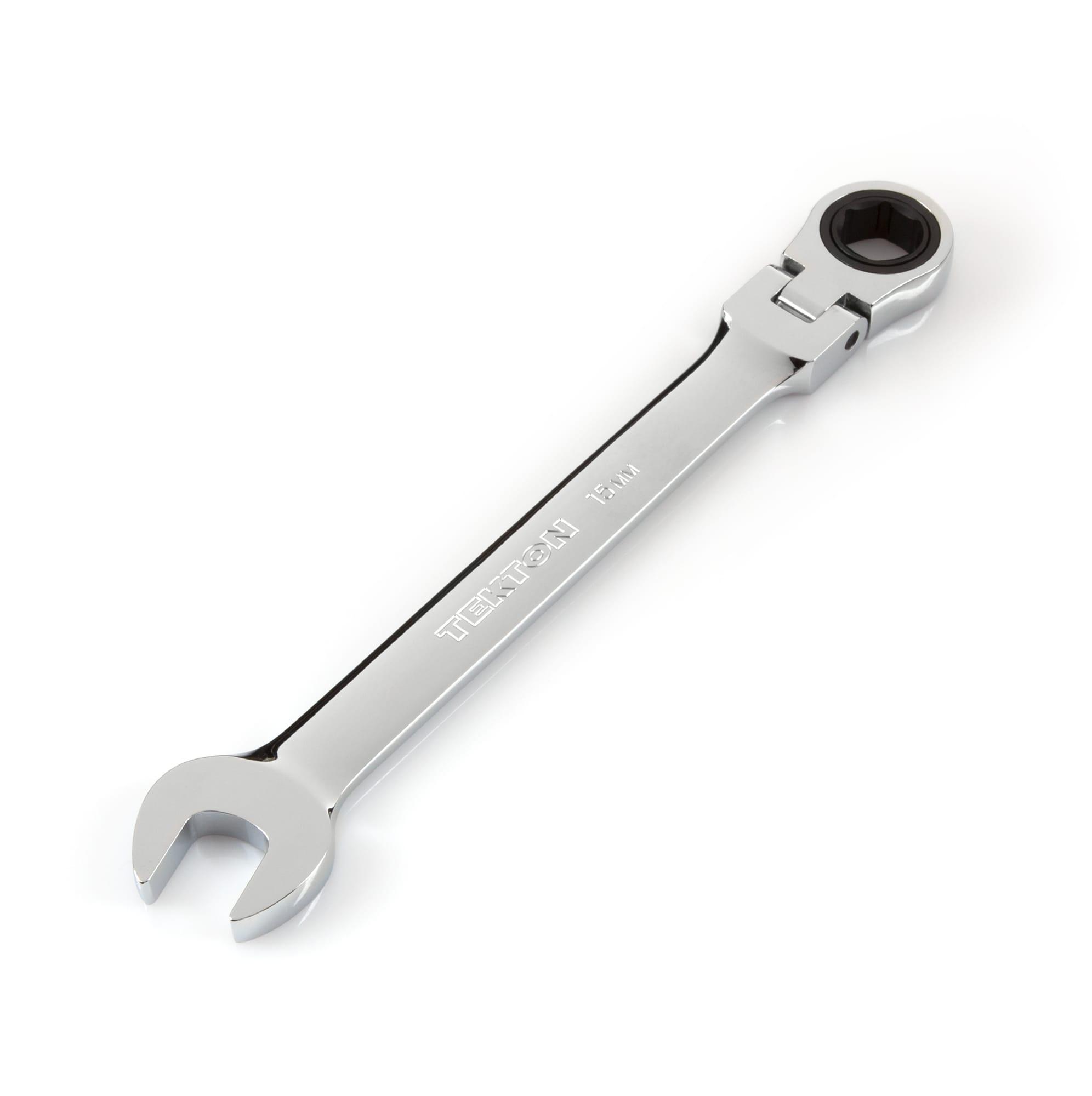 Front-right angle view of Tekton ratcheting combination wrench. Item #WRN57115