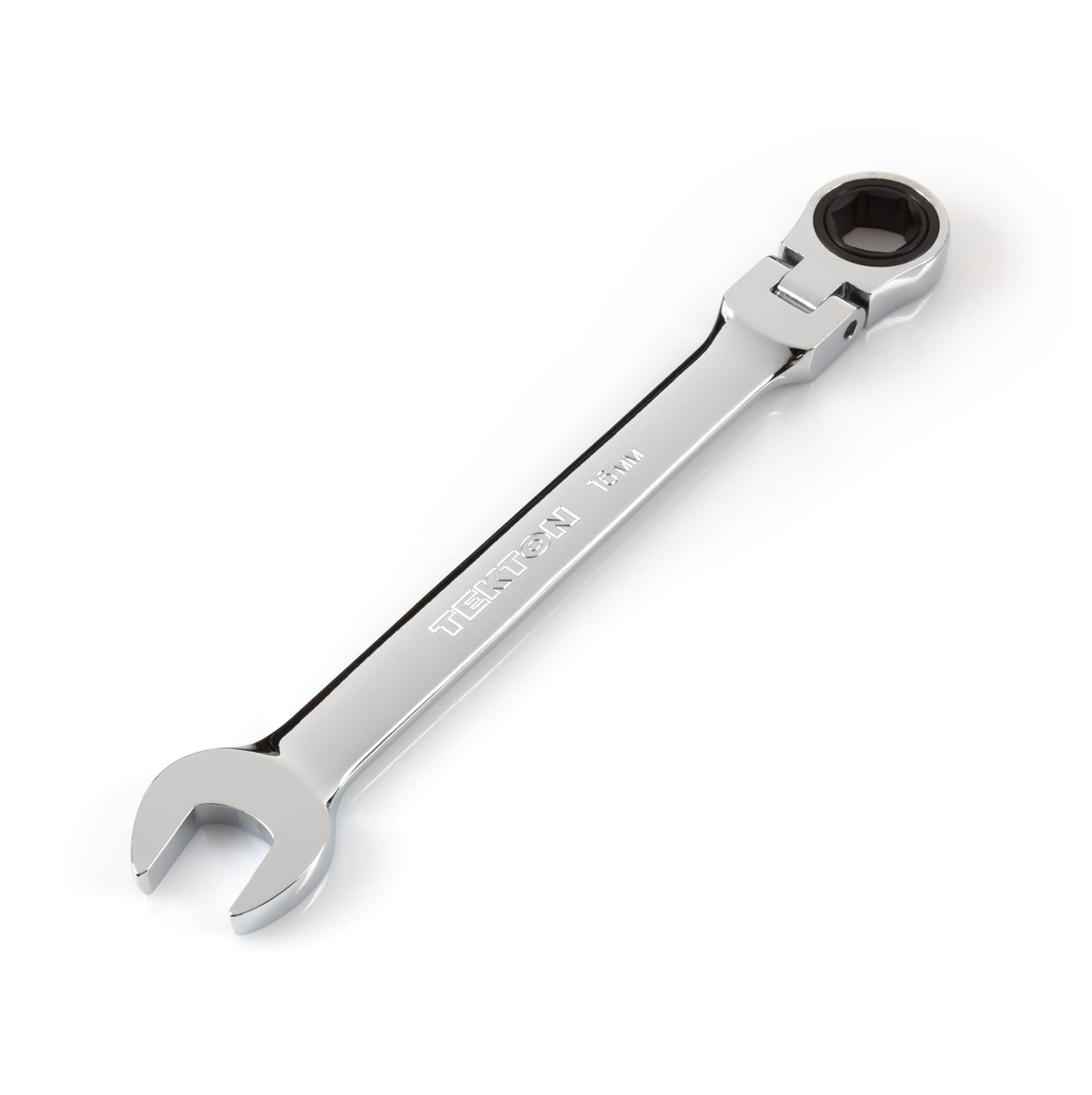 Front-right angle view of Tekton ratcheting combination wrench. Item #WRN57116
