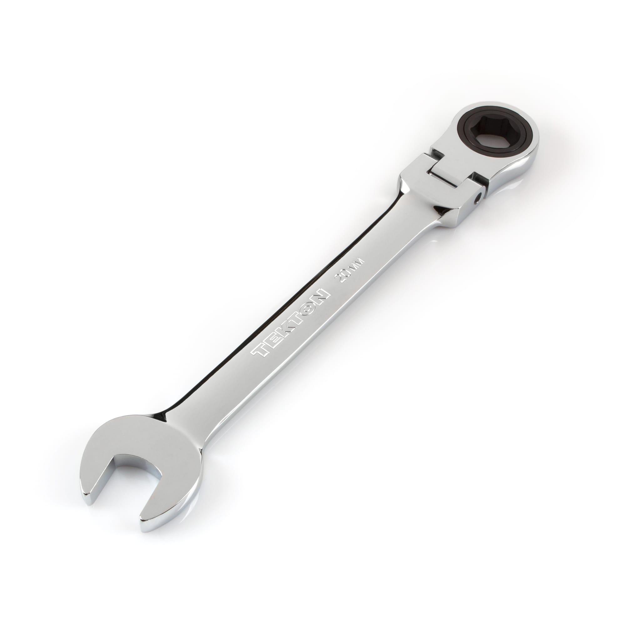 Front-right angle view of Tekton ratcheting combination wrench. Item #WRN57120