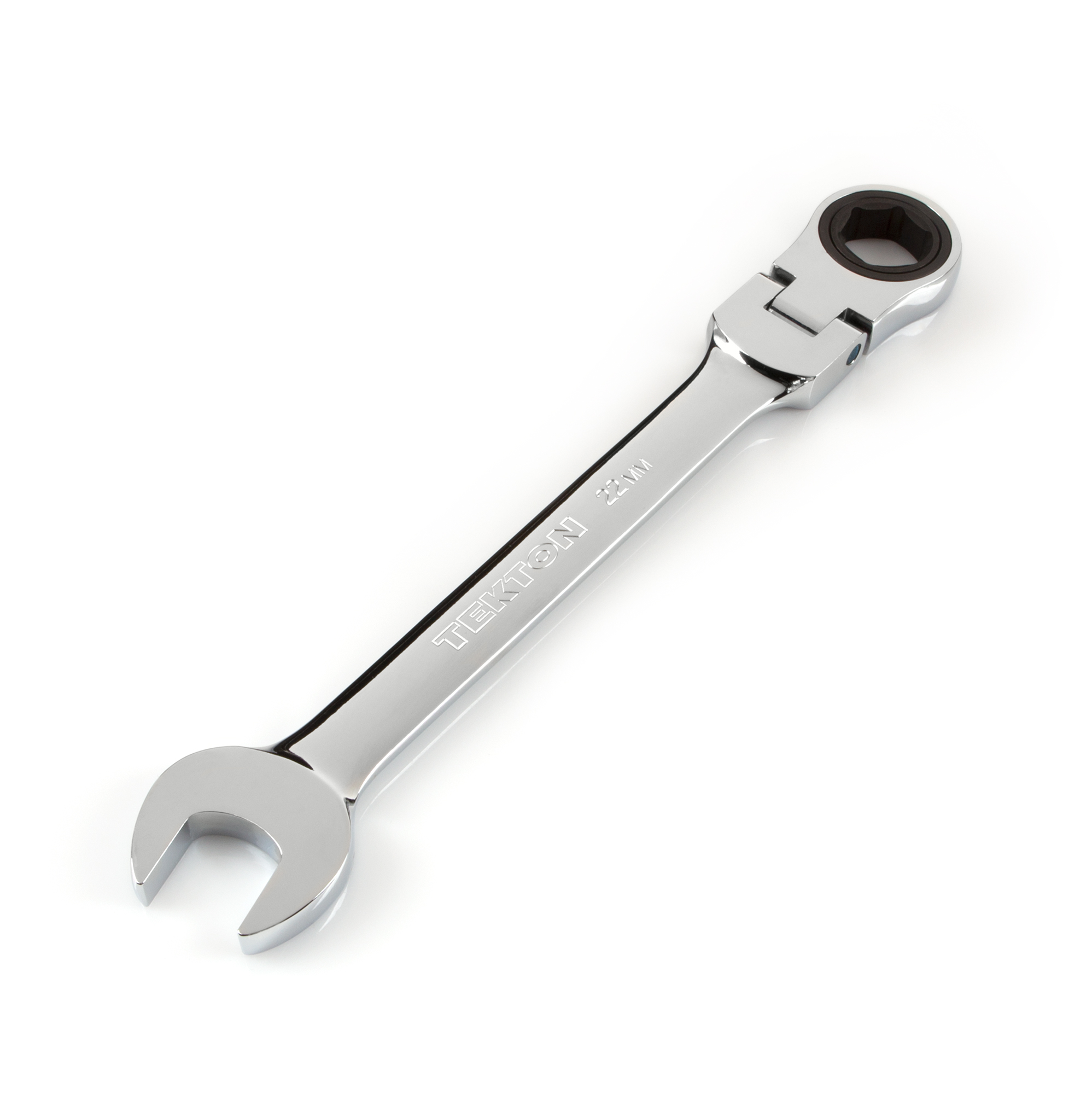 Front-right angle view of Tekton 22 millimeter ratcheting combination wrench set. Item #WRN57122