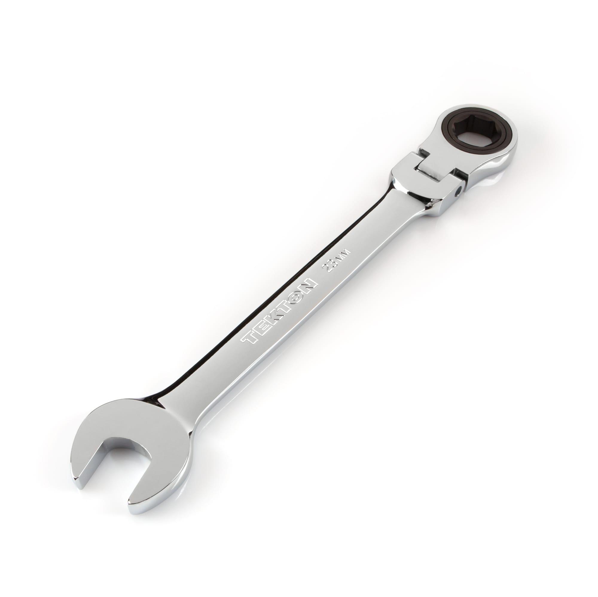 Front-right angle view of Tekton ratcheting combination wrench. Item #WRN57123