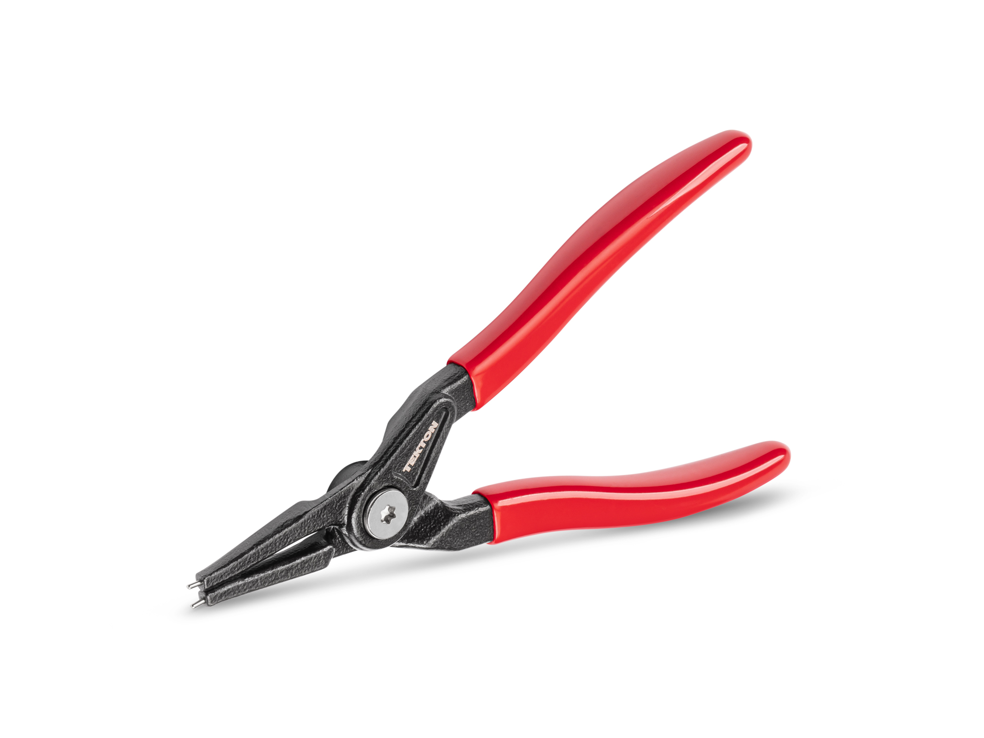 Front-right angle view of Tekton 5 inchh (0.037 inch tips) retaining ring pliers set. Item #PRR31030