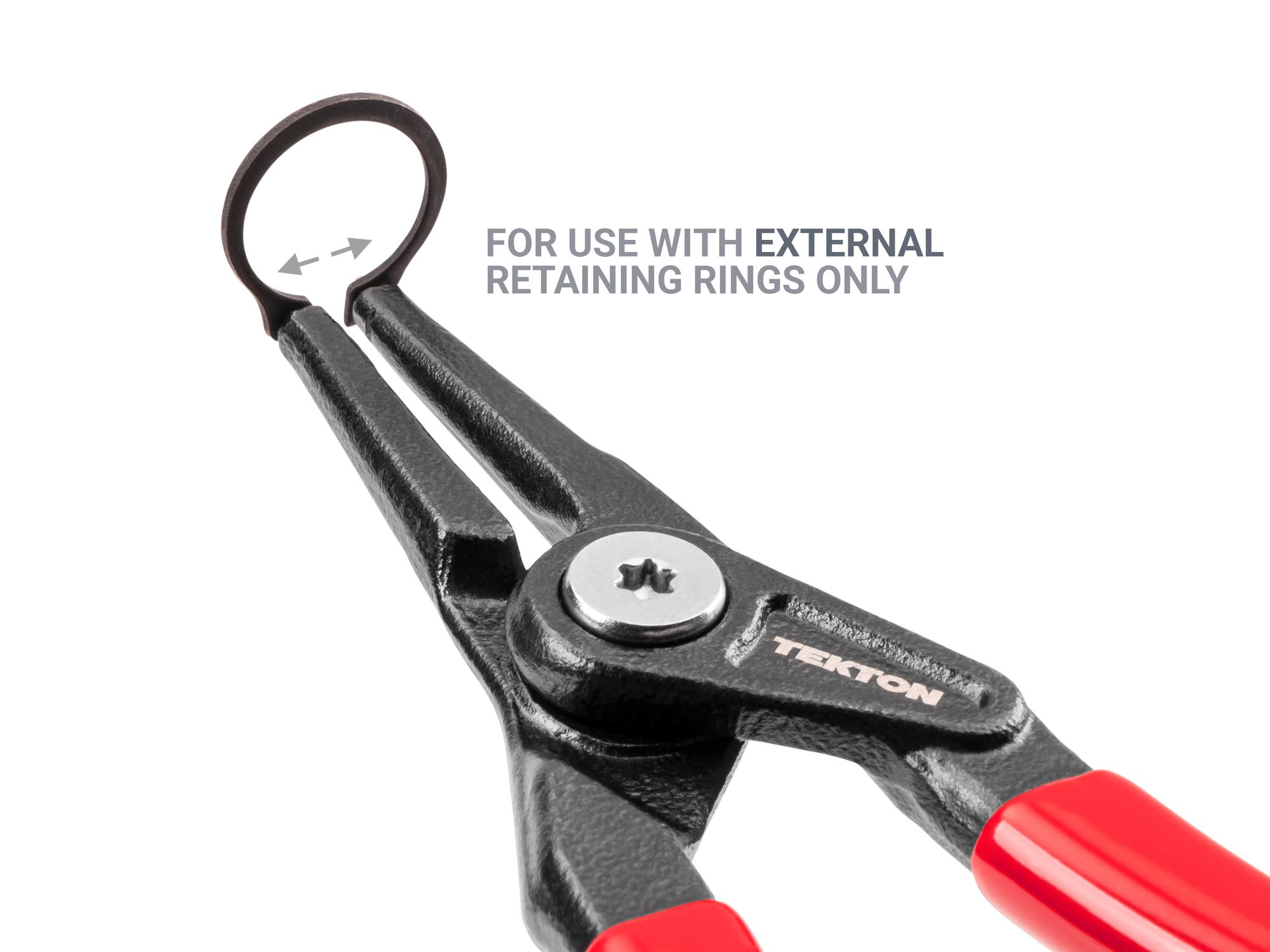 Example shown of Tekton 5 inchretaining ring pliers. Item #PRR31050