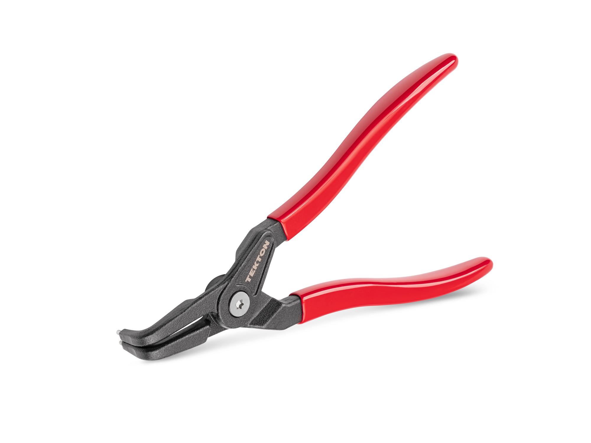 Front-right angle view of Tekton 10 inch retaining ring pliers. Item #PRR33095