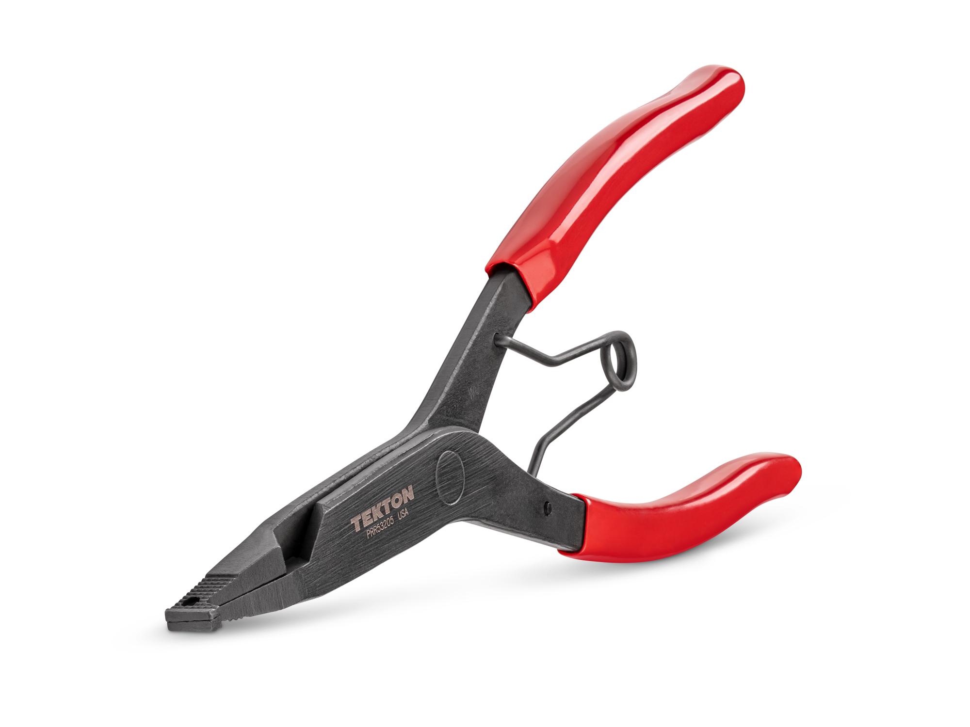 Front-right angle view of Tekton 9 inch retaining ring pliers. Item #PRR53205