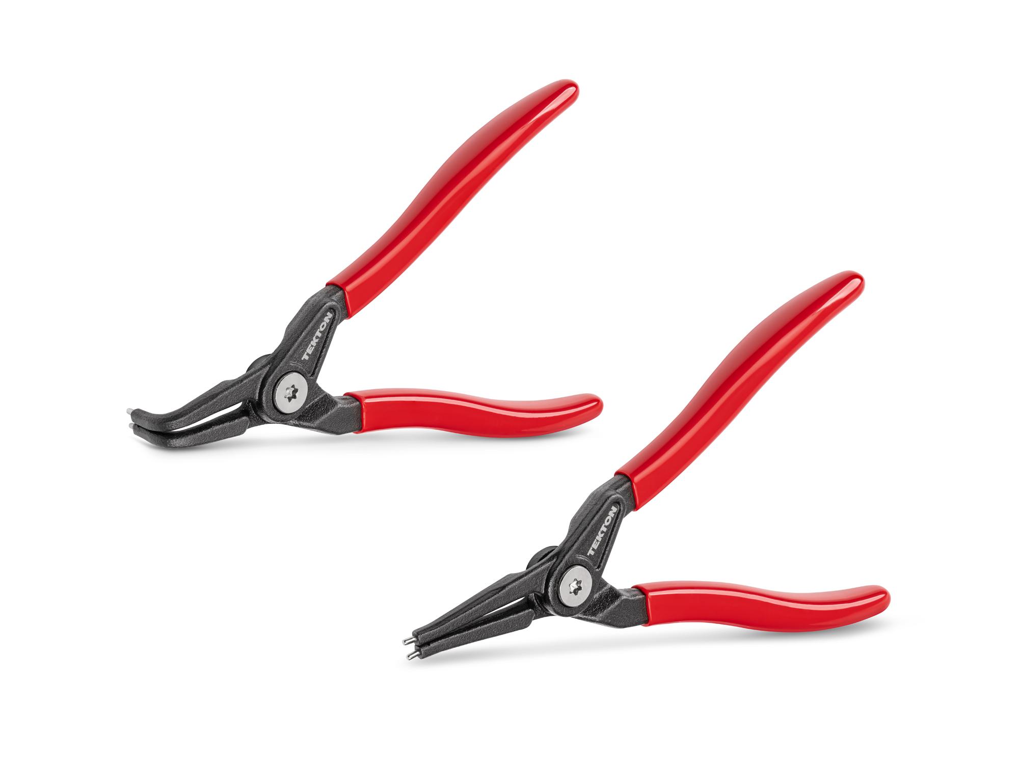 Front-right angle view of Tekton 7 inchh (0.070 inch tips) retaining ring pliers set. Item #PRR90002