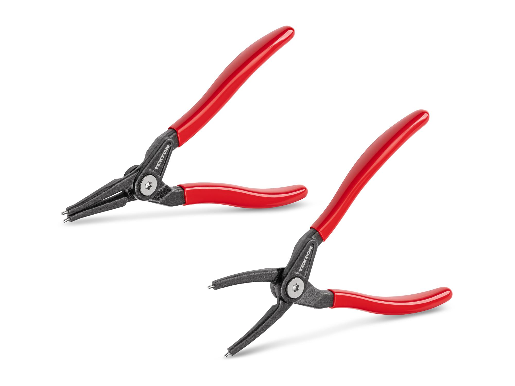Front-right angle view of Tekton 7 inchh (0.070 inch tips) retaining ring pliers set. Item #PRR90003