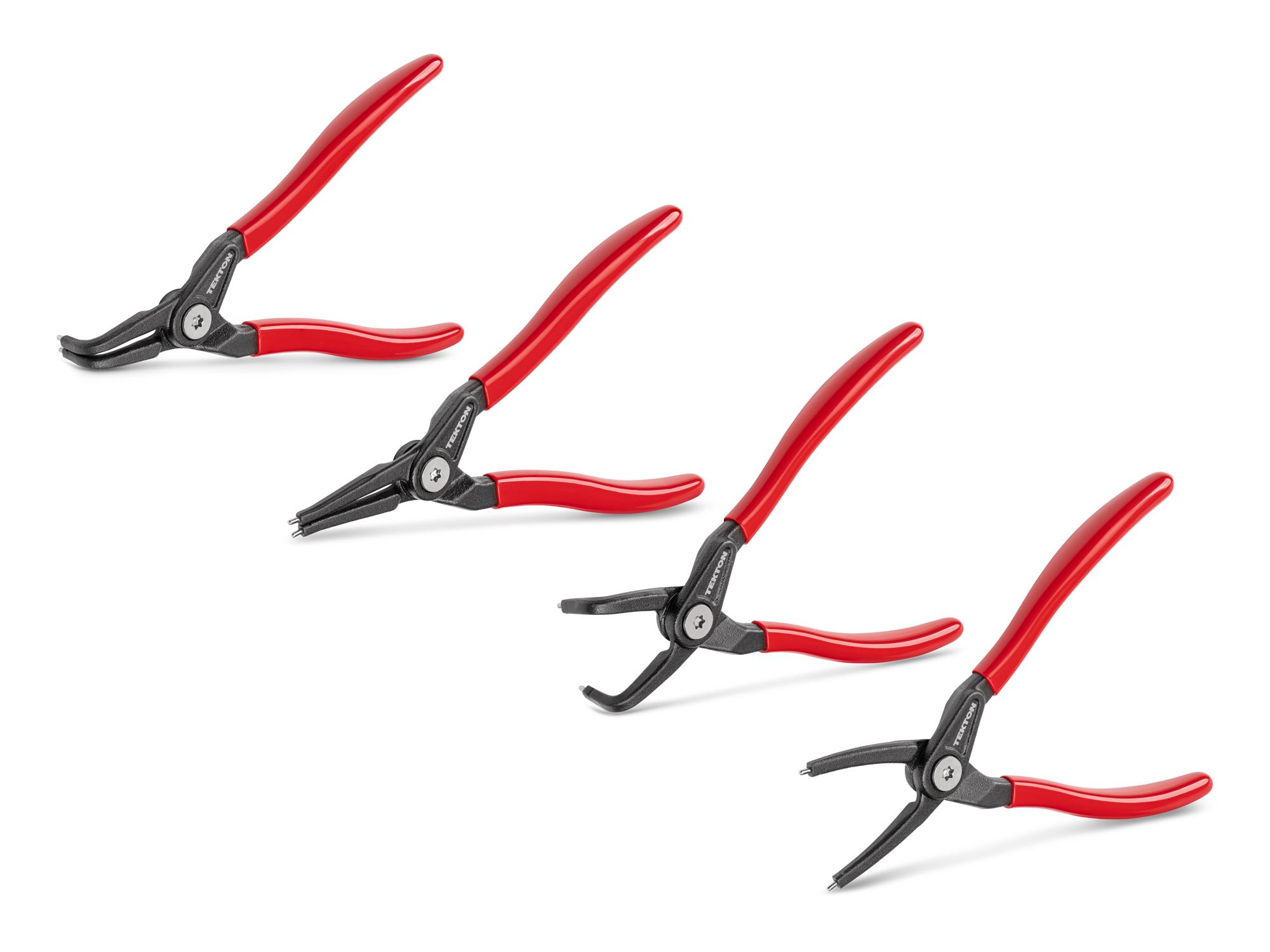 Front-right angle view of Tekton 7 inchh (0.070 inch tips) retaining ring pliers set. Item #PRR90005