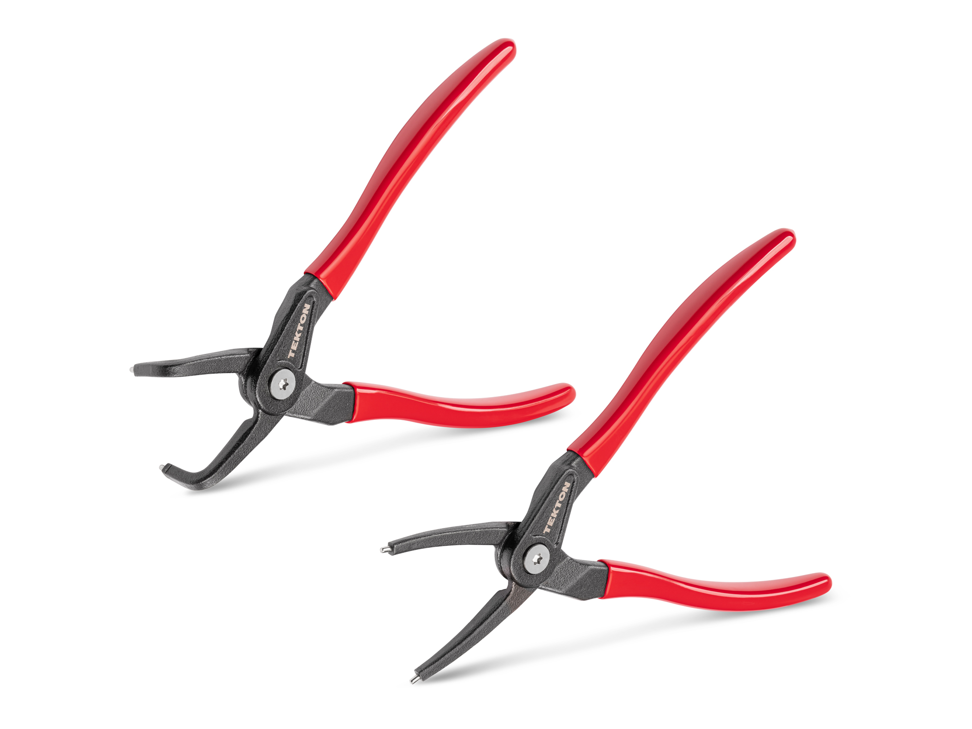 Front-right angle view of  Tekton 9 inchh (0.090 inch tips) retaining ring pliers set. Item #PRR90016