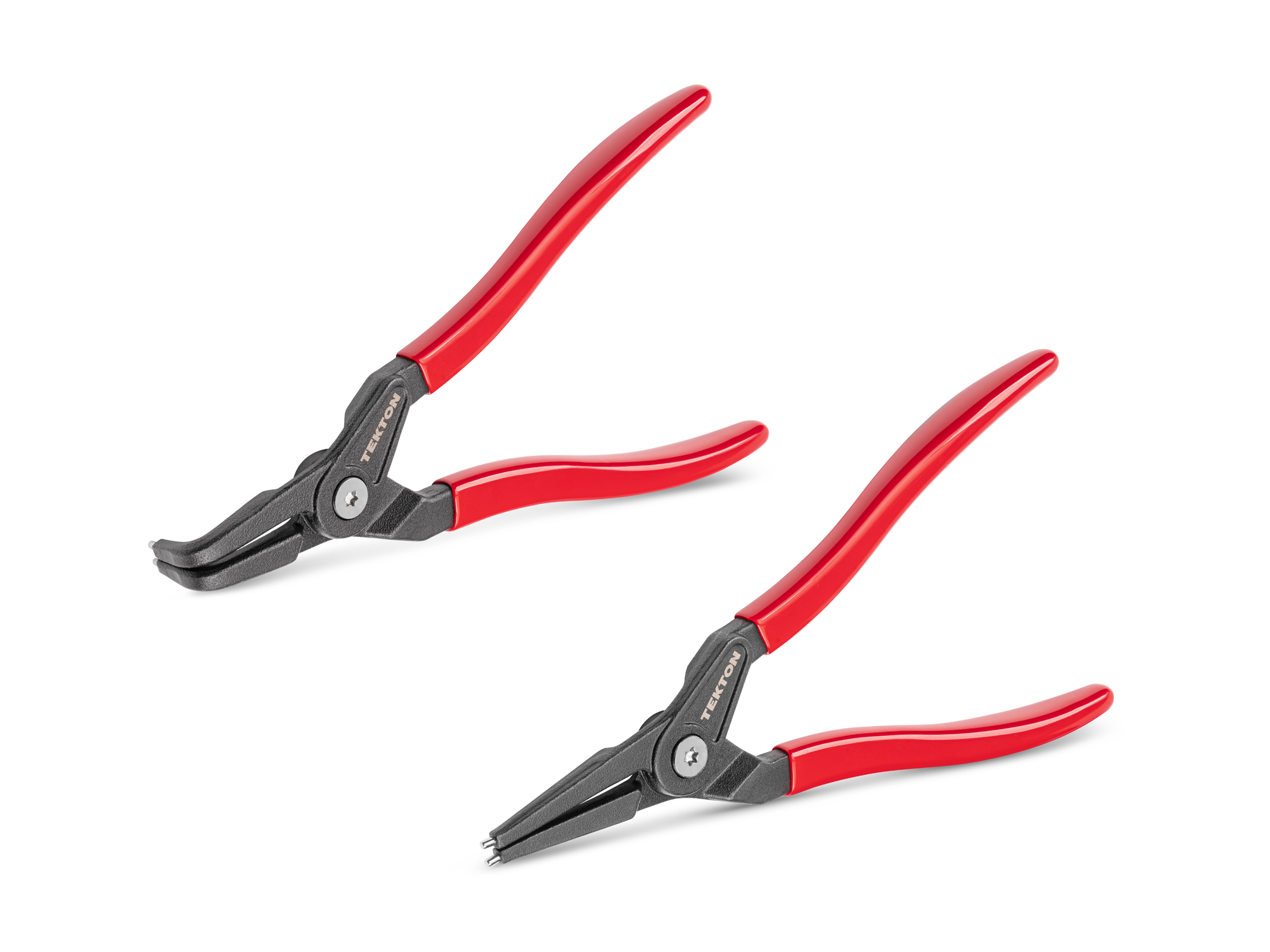 Front-right angle view of  Tekton 9 inchh (0.090 inch tips) retaining ring pliers set. Item #PRR90017