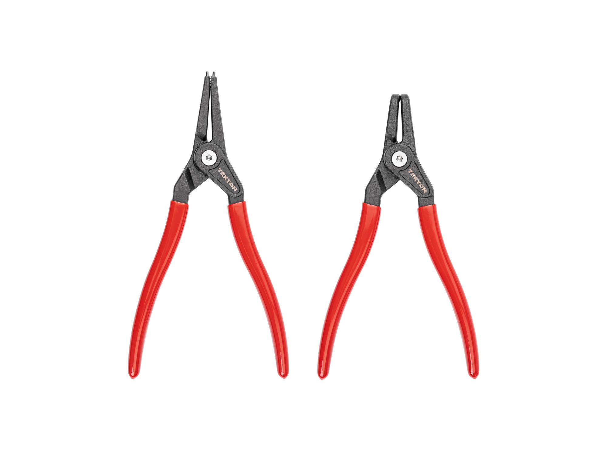 Front view of Tekton 9 inchh (0.090 inch tips) retaining ring pliers set. Item #PRR90017