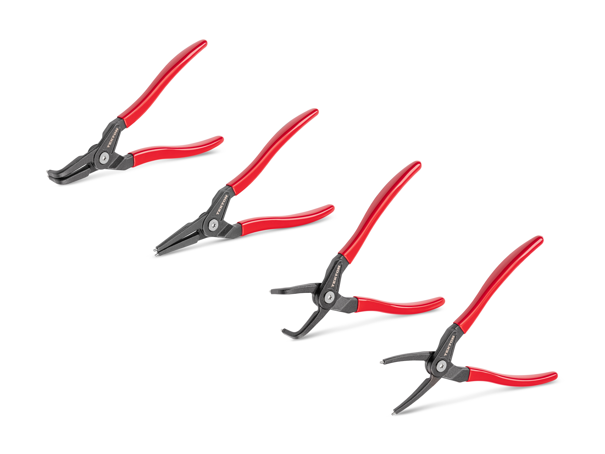 Front-right angle view of  Tekton 9 inchh (0.090 inch tips) retaining ring pliers set. Item #PRR90020