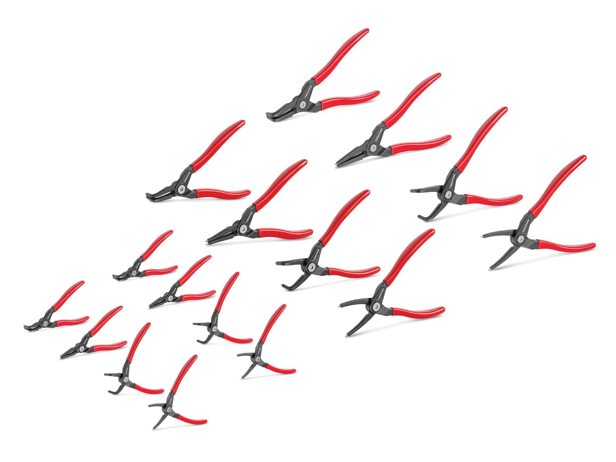 Front-right angle view of Tekton 5, 7, 9 inchh (0.037 0.090 inch tips) retaining ring pliers set. Item #PRR90100