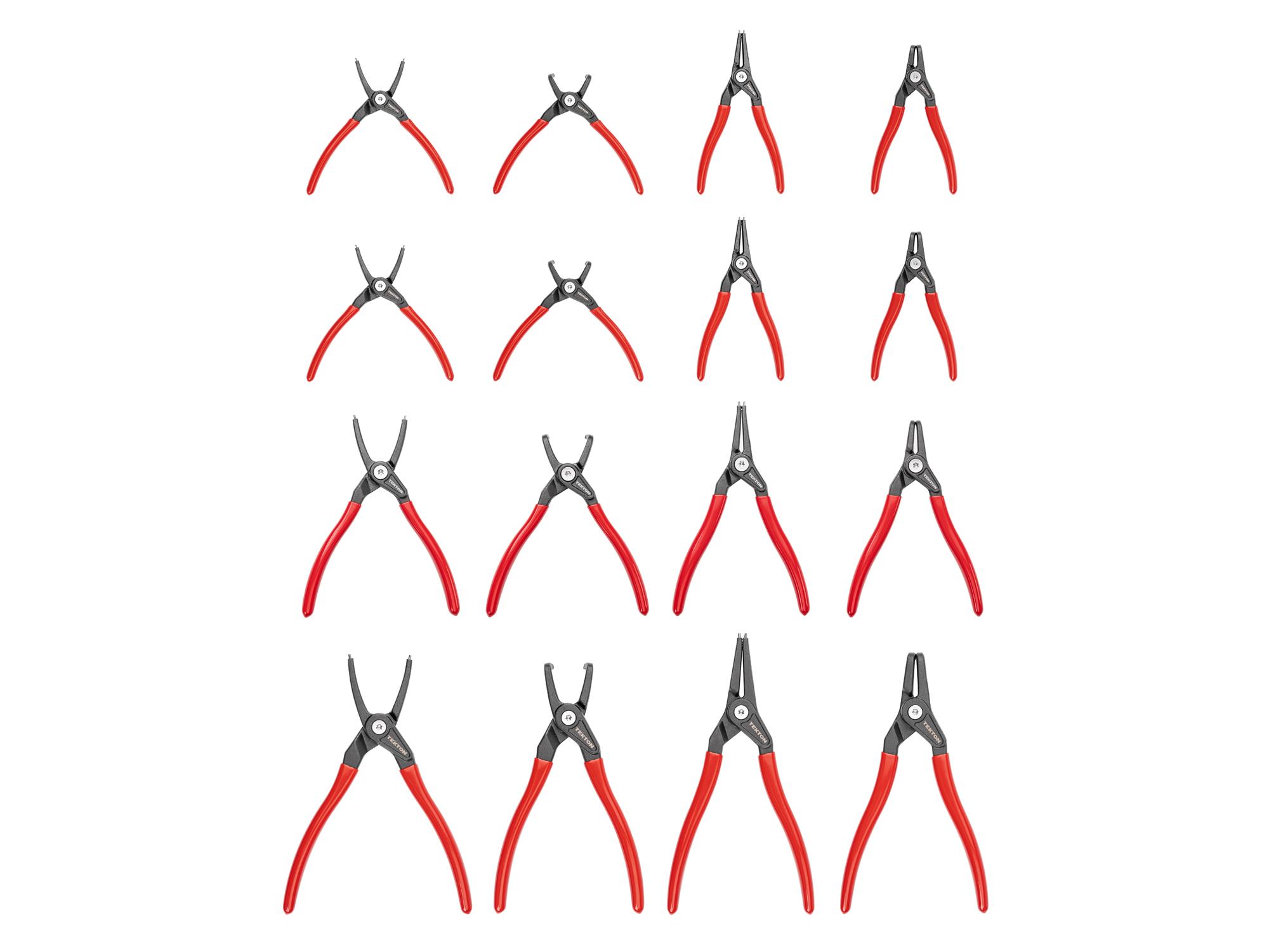 Front view of Tekton 5, 7, 9 inchh (0.037 0.090 inch tips) retaining ring pliers set. Item #PRR90100