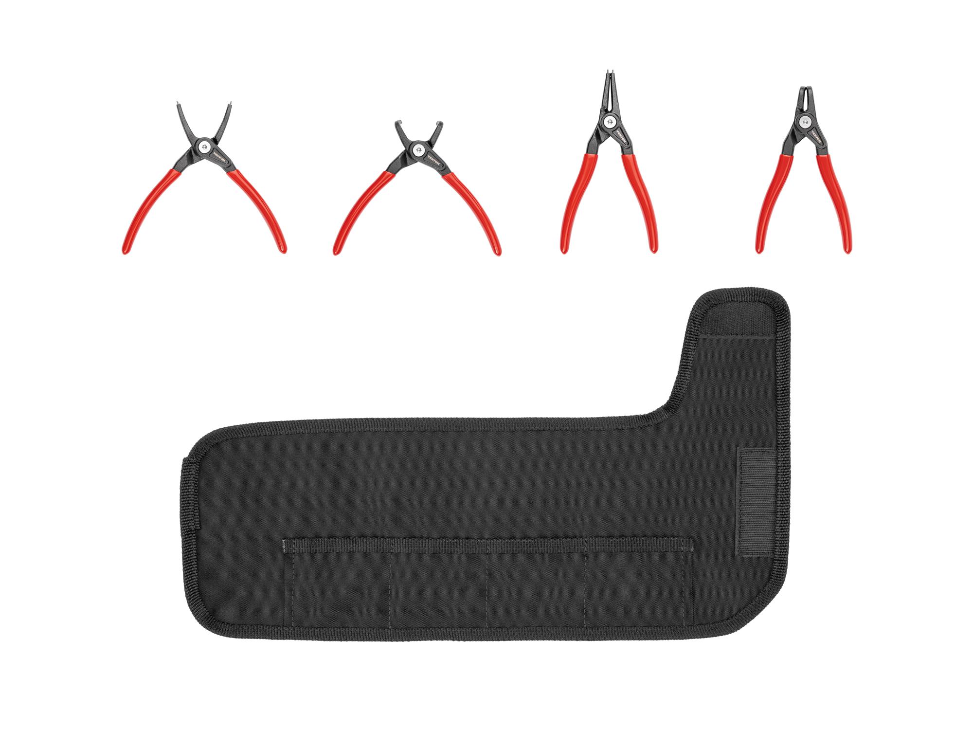 Laid out contents of Tekton 5 inchh (0.047 inch tips) retaining ring pliers set. Item #PRR91003