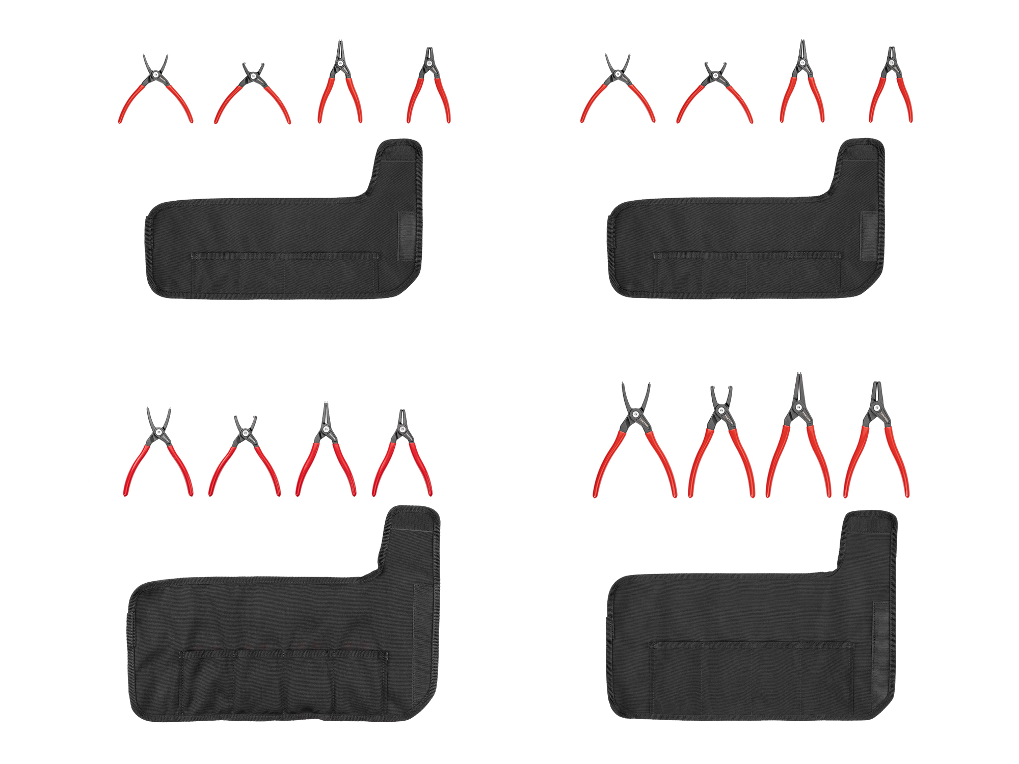 Laid out contents of  Tekton 5, 7, 9 inchh (0.037 0.090 inch tips) retaining ring pliers set. Item #PRR91100