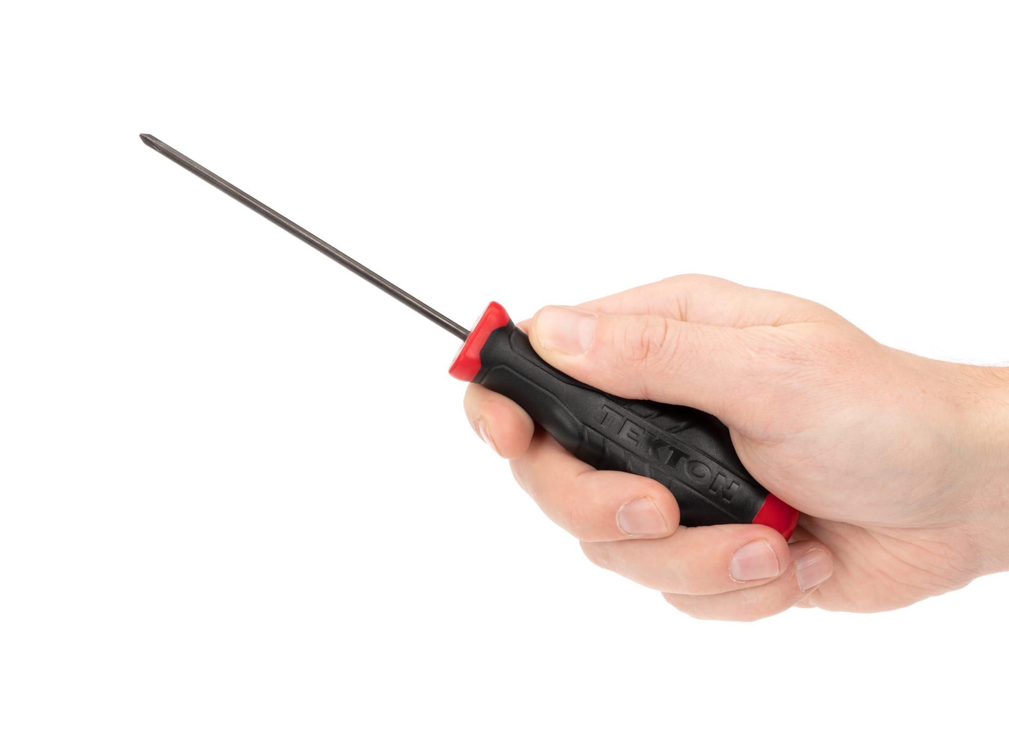 Person holding Tekton 4 inch screwdriver. Item #26653