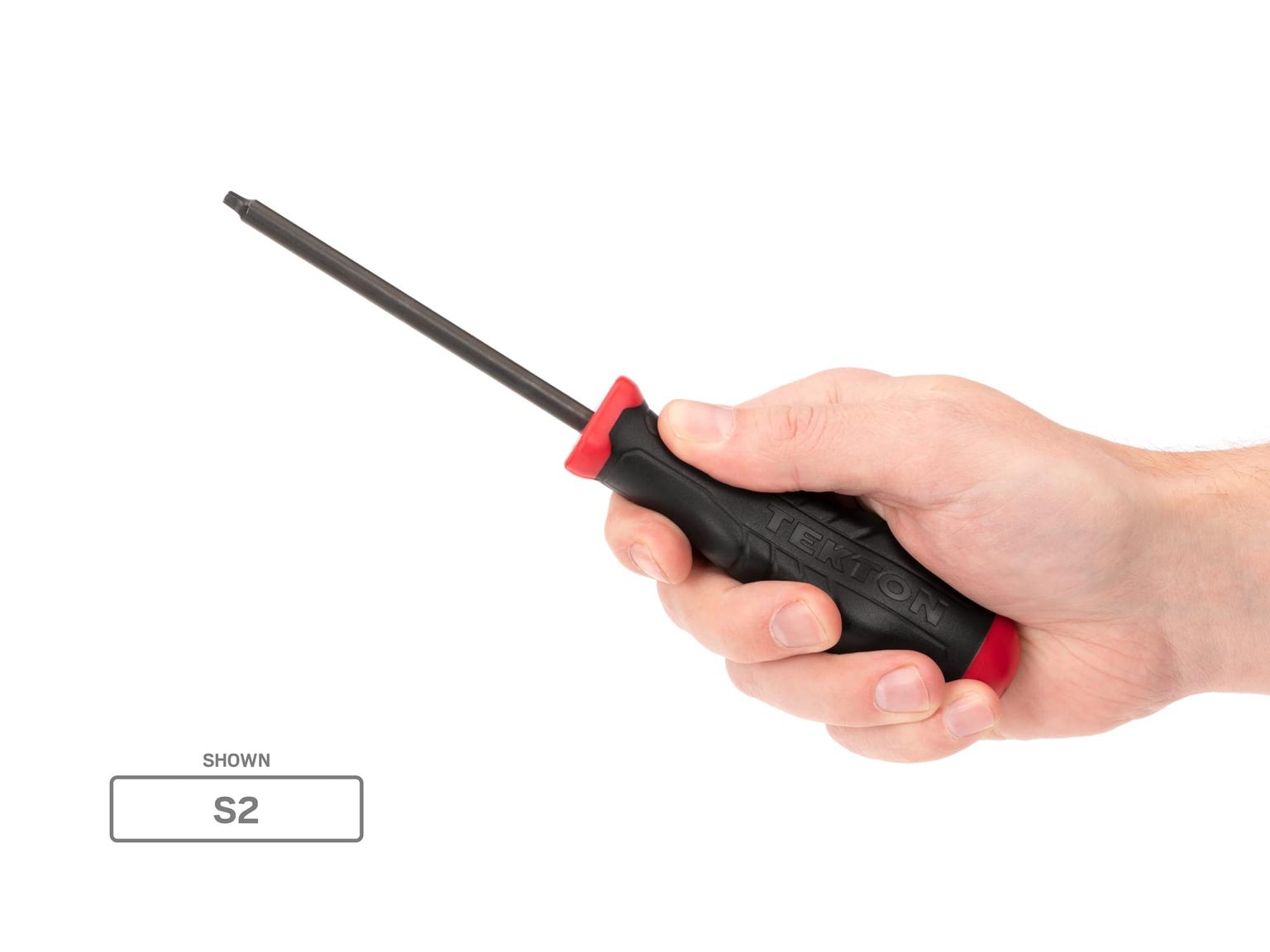 Person holding Tekton s2 screwdriver. Item #26822