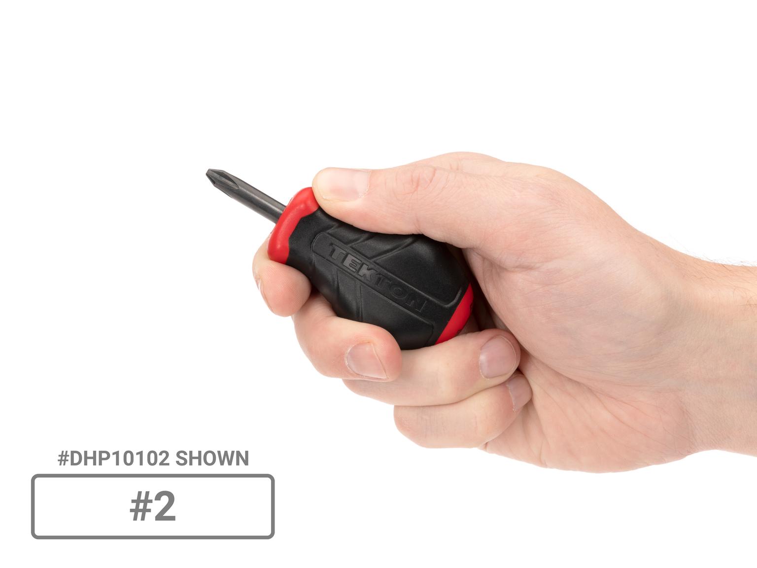 Person holding Tekton #2 screwdriver. Item #DHP10102