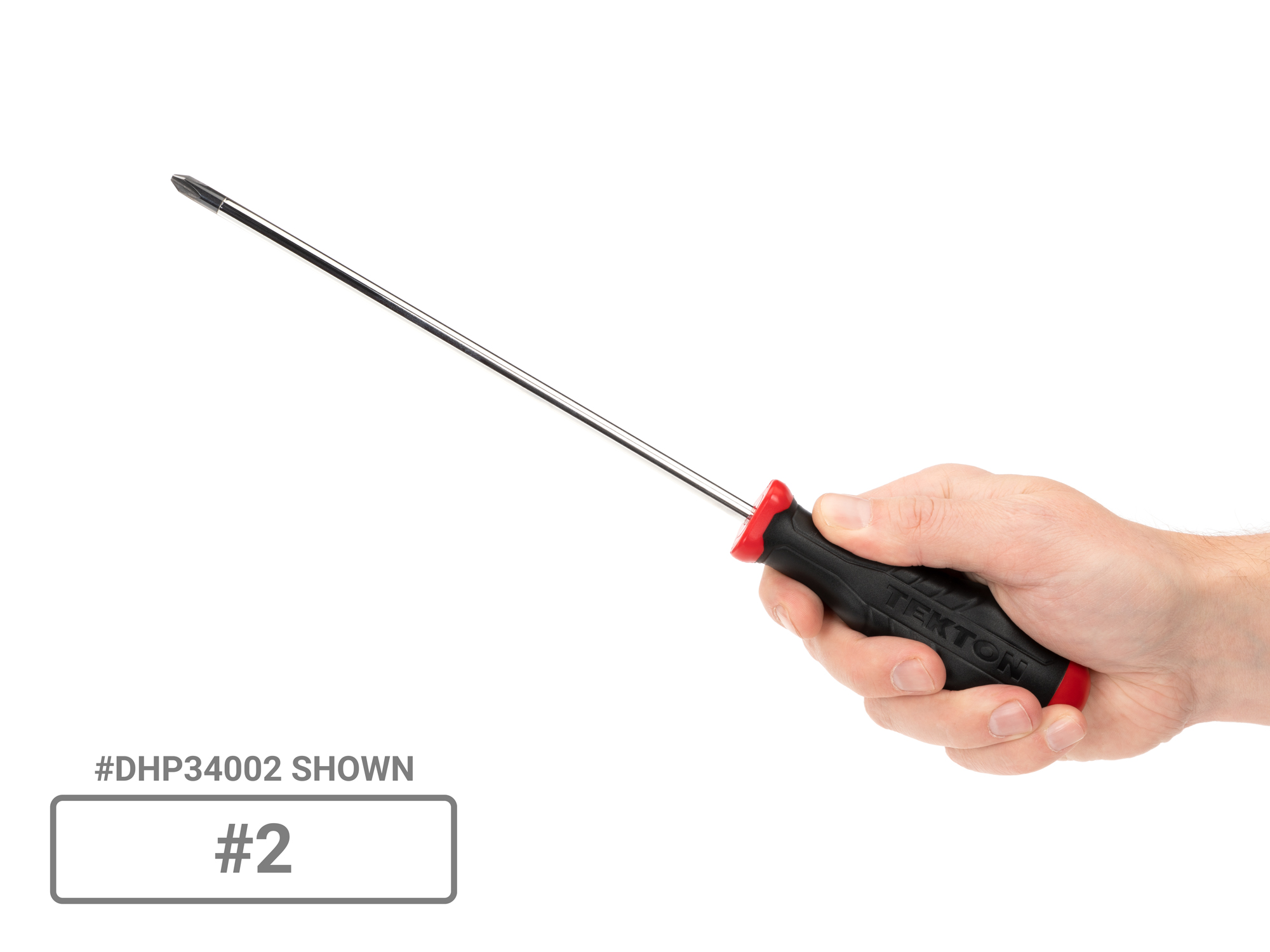 Person holding Tekton #2 screwdriver. Item #DHP34002